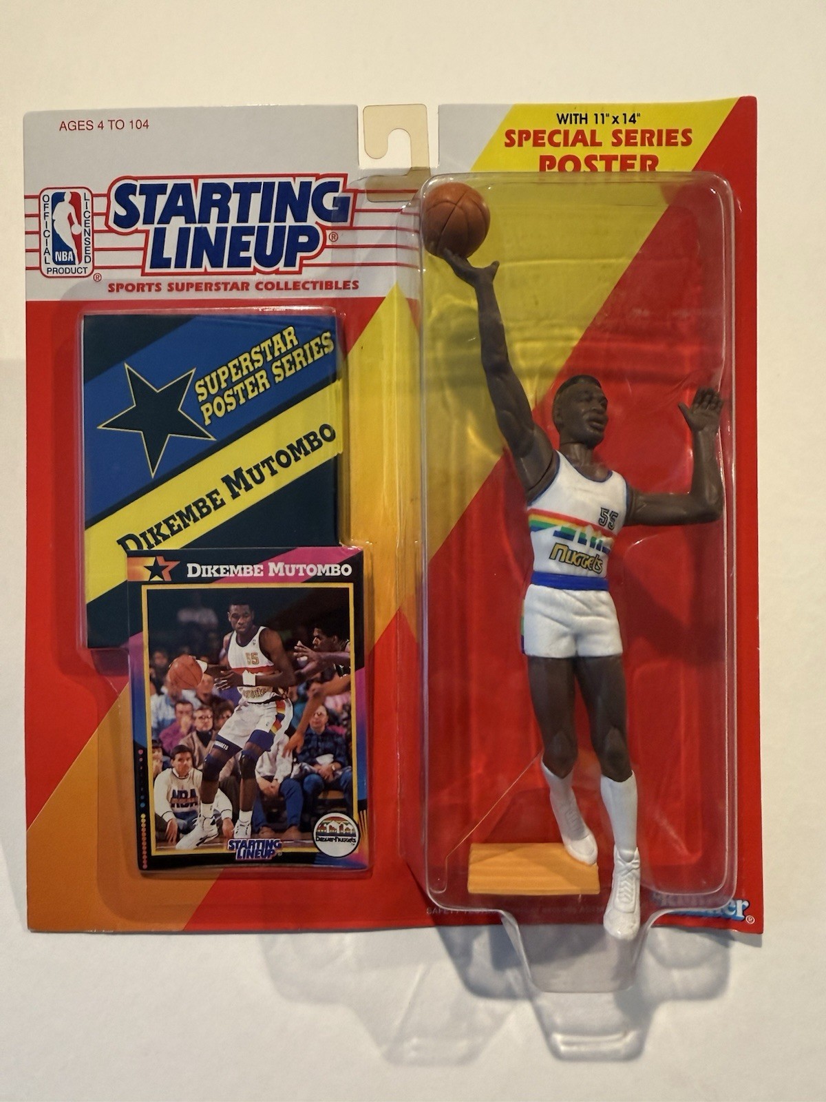 ?? 1992 DIKEMBE MUTOMBO Starting Lineup, Denver Nuggets, Card & Poster ??