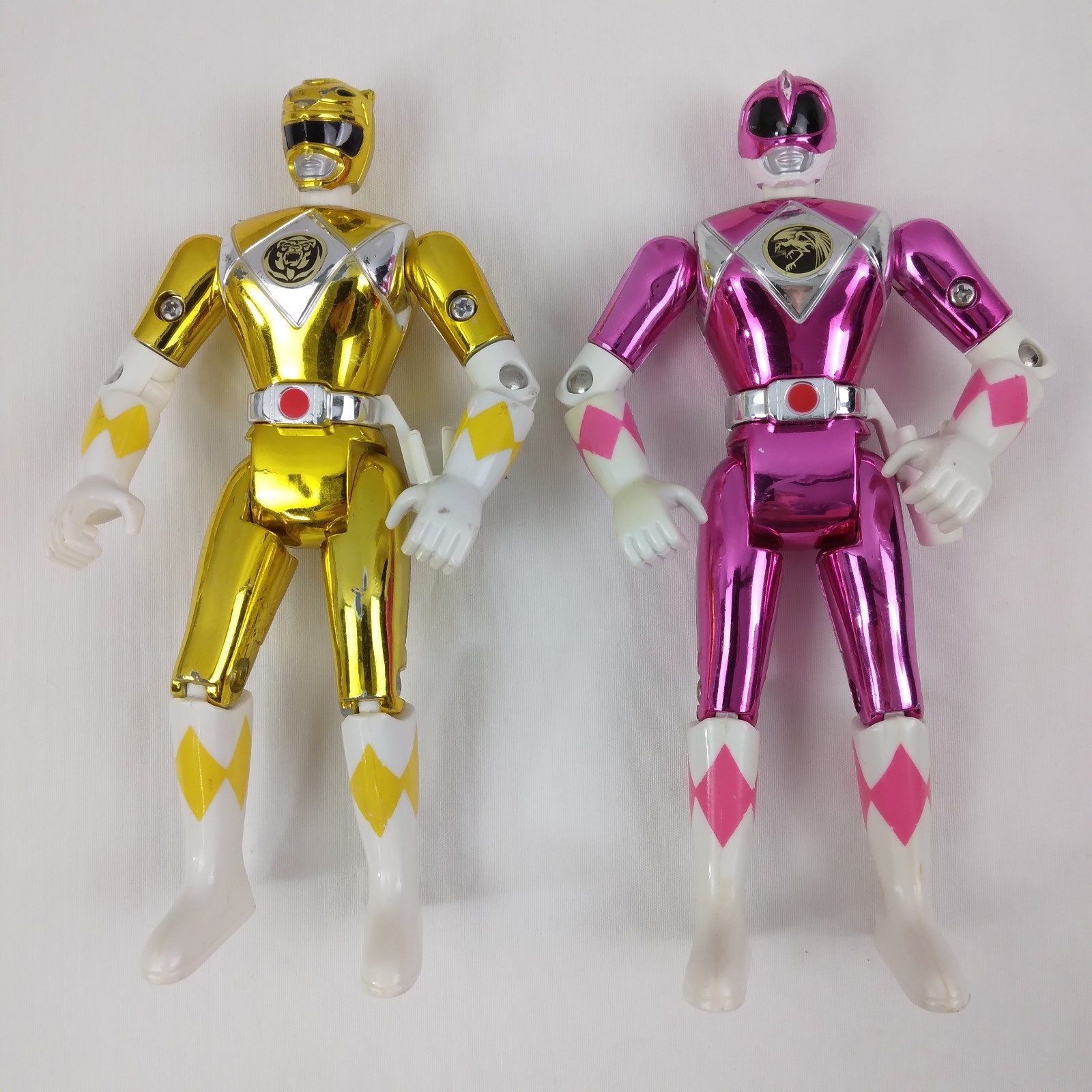 Lot of 2 Power Rangers the Movie Metallic Action Figures Bandai 1995 Pink Yellow