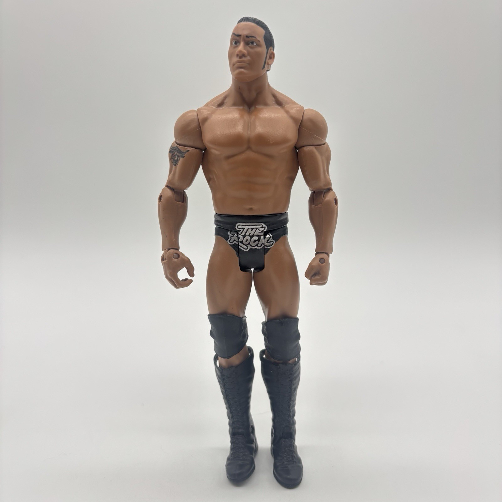 Mattel WWE The Rock Basic Action Figure Black Trunks Bull Logo 2011