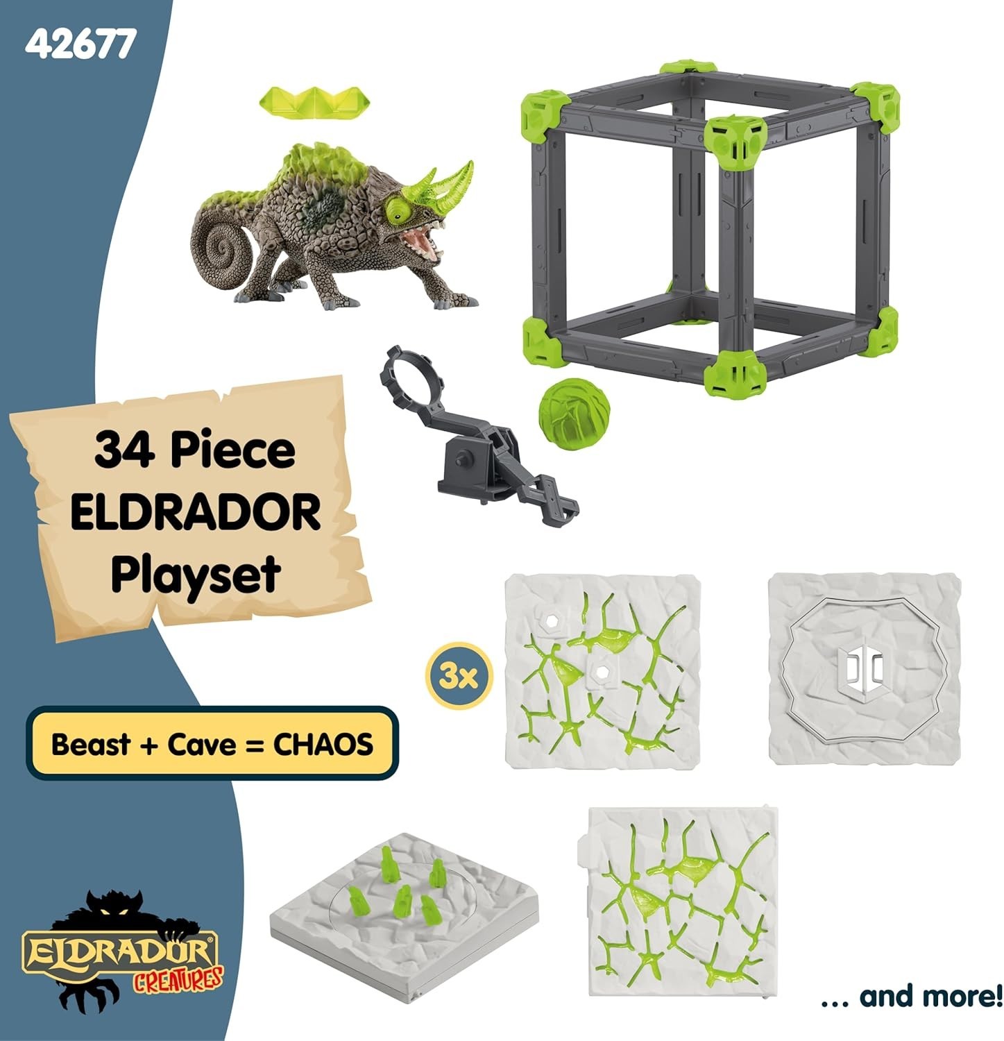 Eldrador Creatures – 34 PC Stone Battle Cave with Chameleon Toy Playset – Liz…