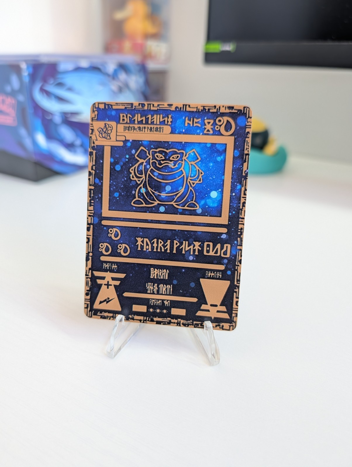 Blastoise Blue Black Gold Metal Collector Card Textured Unofficial Display