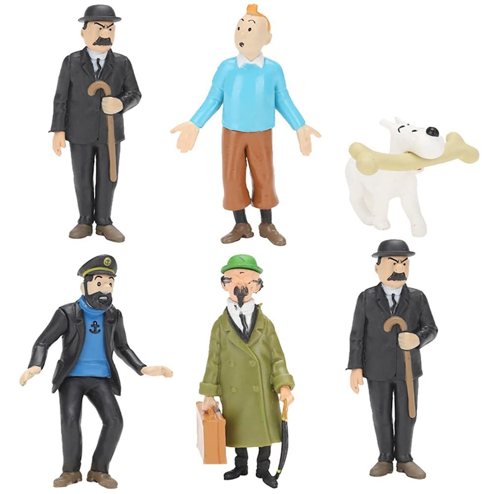 Original The Adventures of Tintin Action Figures 6 PCS Set Toy Cake Toppers NEW