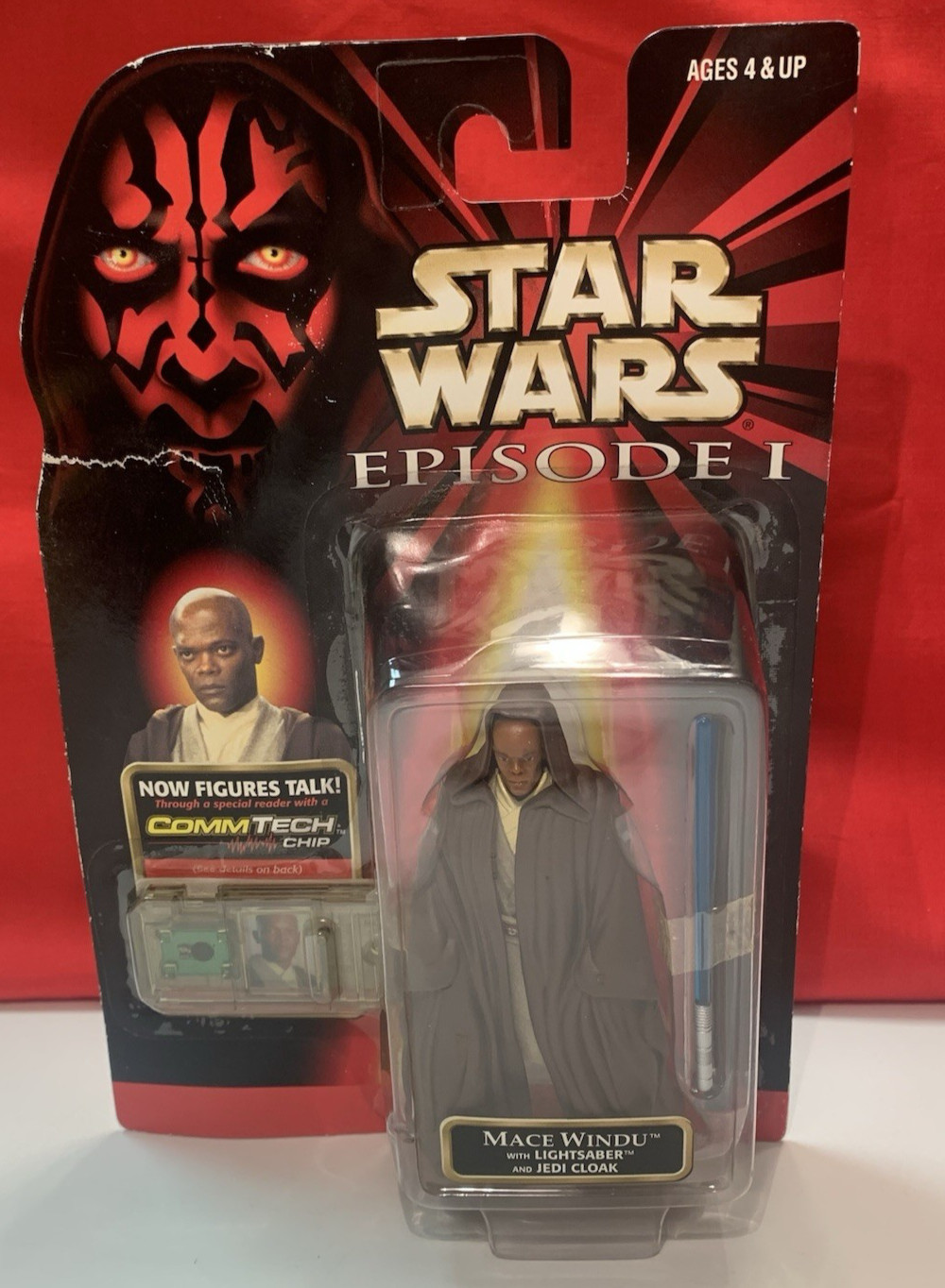Damaged Packaging Star Wars Episode I Mace Windu Action Figure w/ CommTech Chip