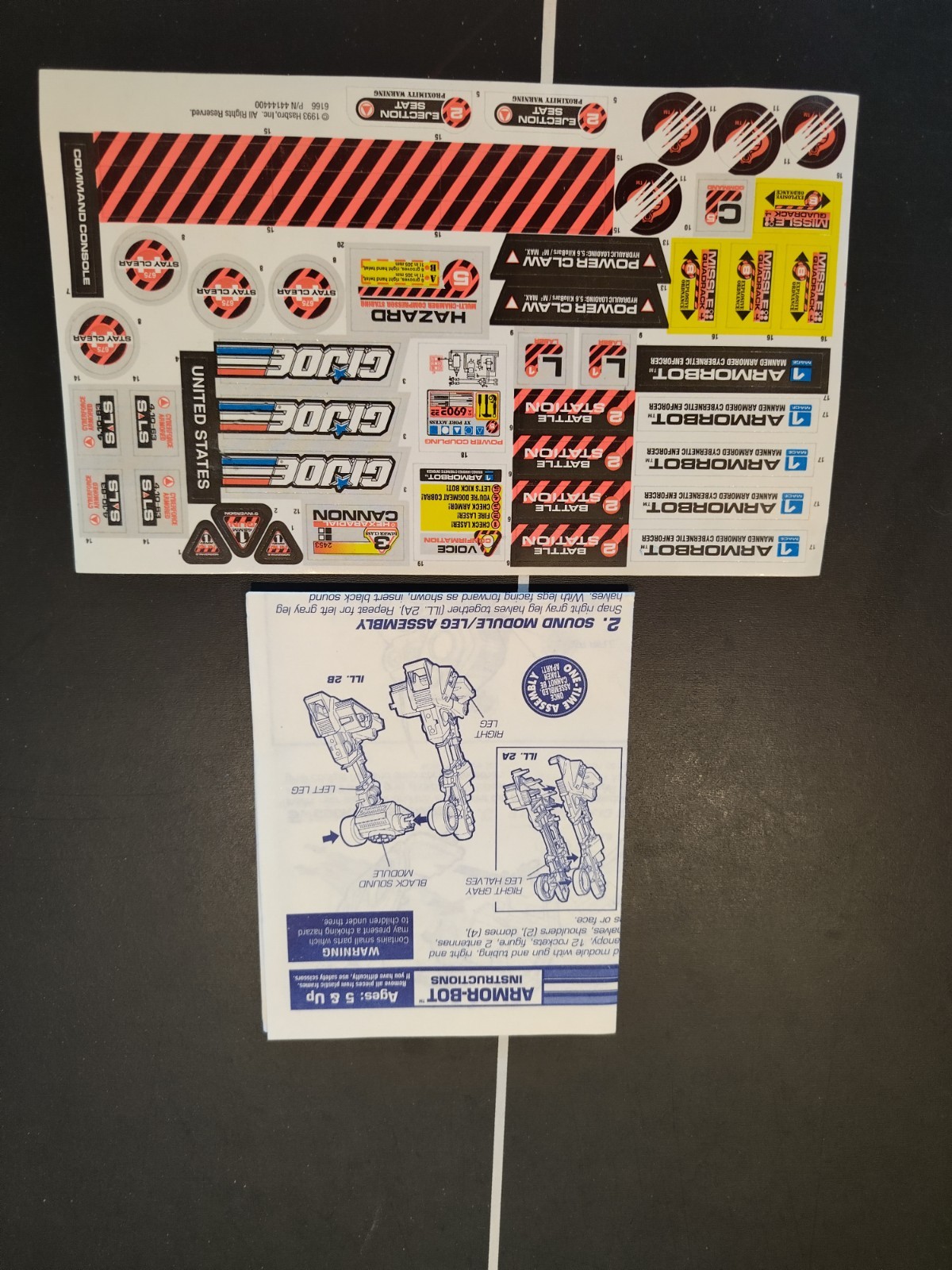 Gi Joe 3 3/4 Inch Armour Bot Directions & Decals Sheet Vintage Original
