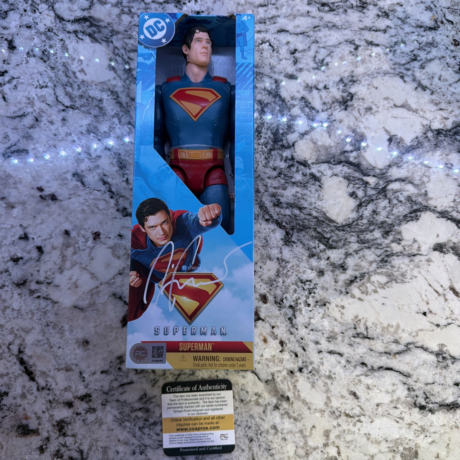 SUPERMAN MOVIE 12” Figure Hand Signed David Corenswet, DC Studios, New With COA