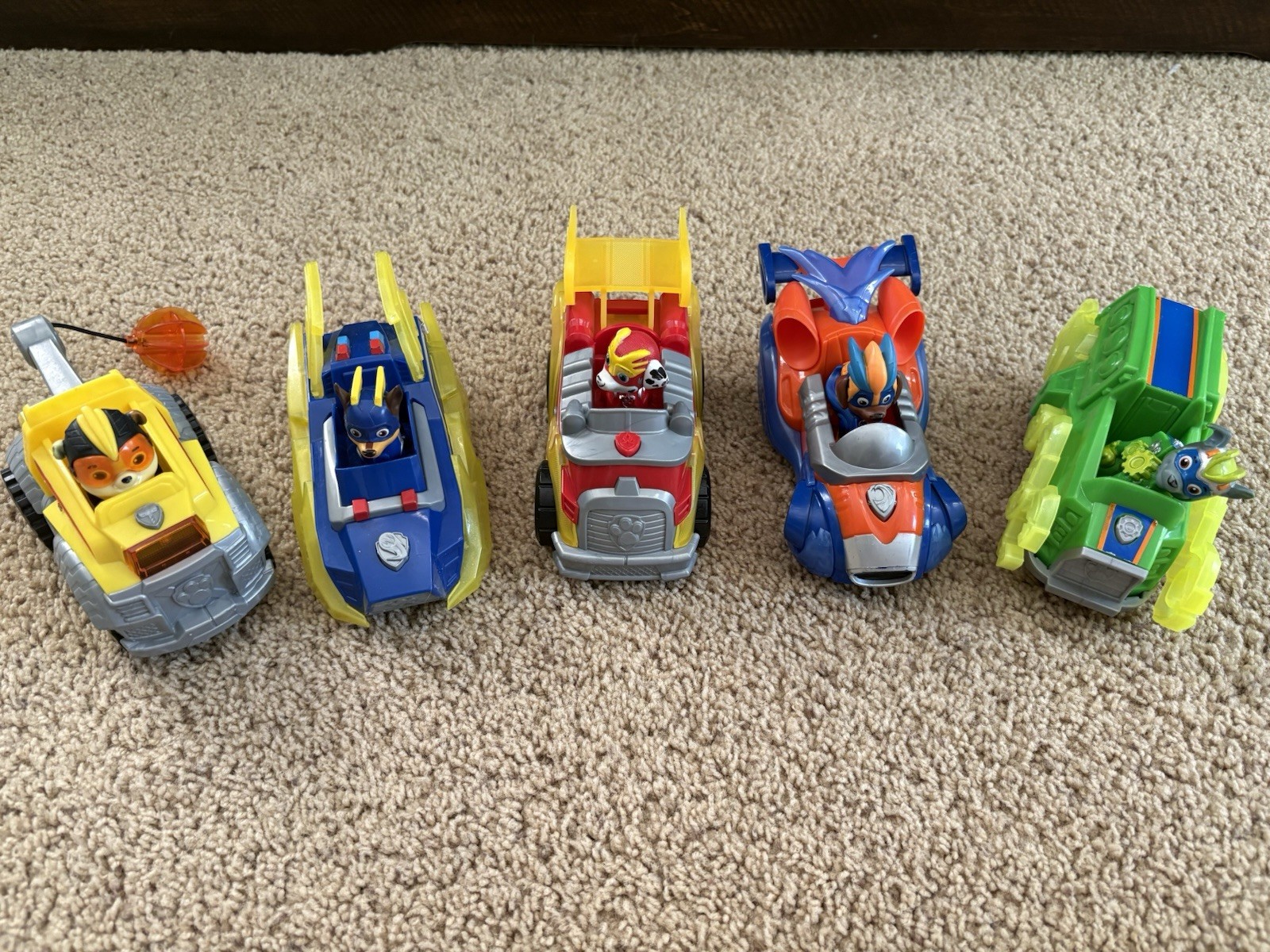 PAW Patrol Mighty Pups Lot 5 Vehicles Chase Marshall Rocky Rubble Light Up