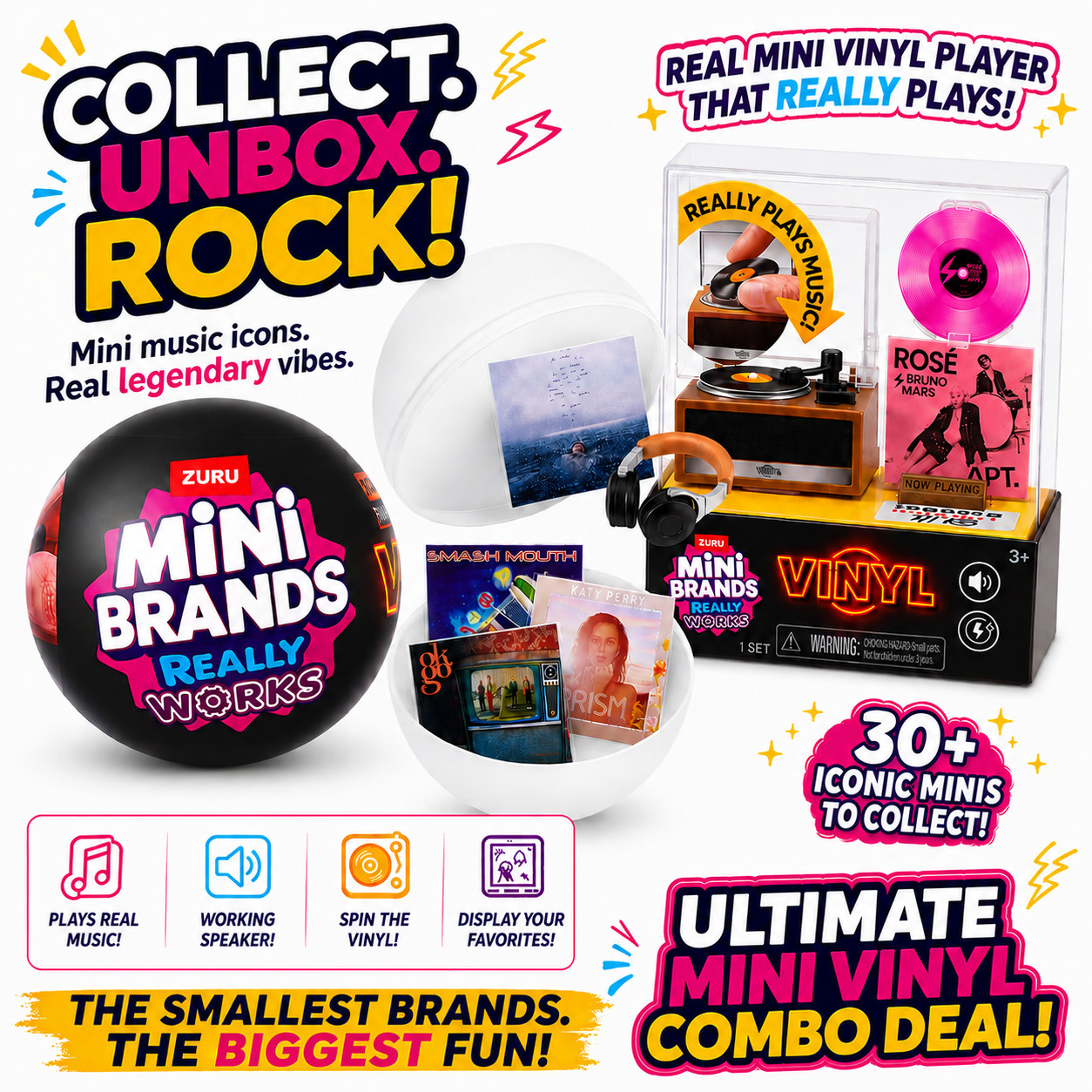 Mini Brands Really Works MINI RECORD PLAYER + CAPSULE Vinyl Playset Series 1 NEW