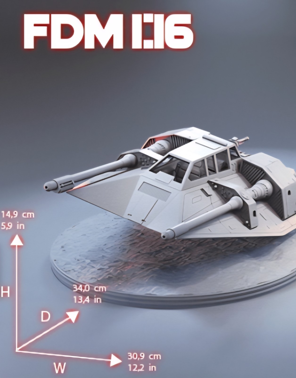Star Wars 1/16 Scale 13″ Snowspeeder Model Kit Custom 3d Print W Stand