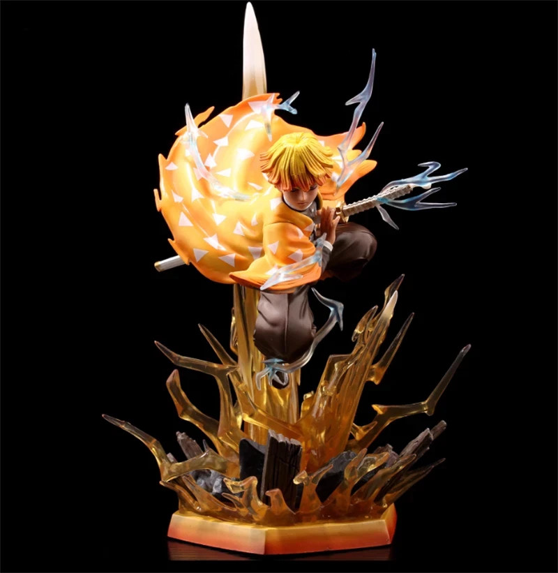 Demon Slayer Agatsuma Zenitsu LED Light Action Figure Statue High Model Toy 30cm