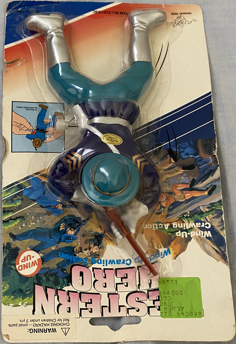 NEW Vintage NOS Crawling Soldier Wind-Up Dragon Toys Blue Cavalry Sergeant NIP
