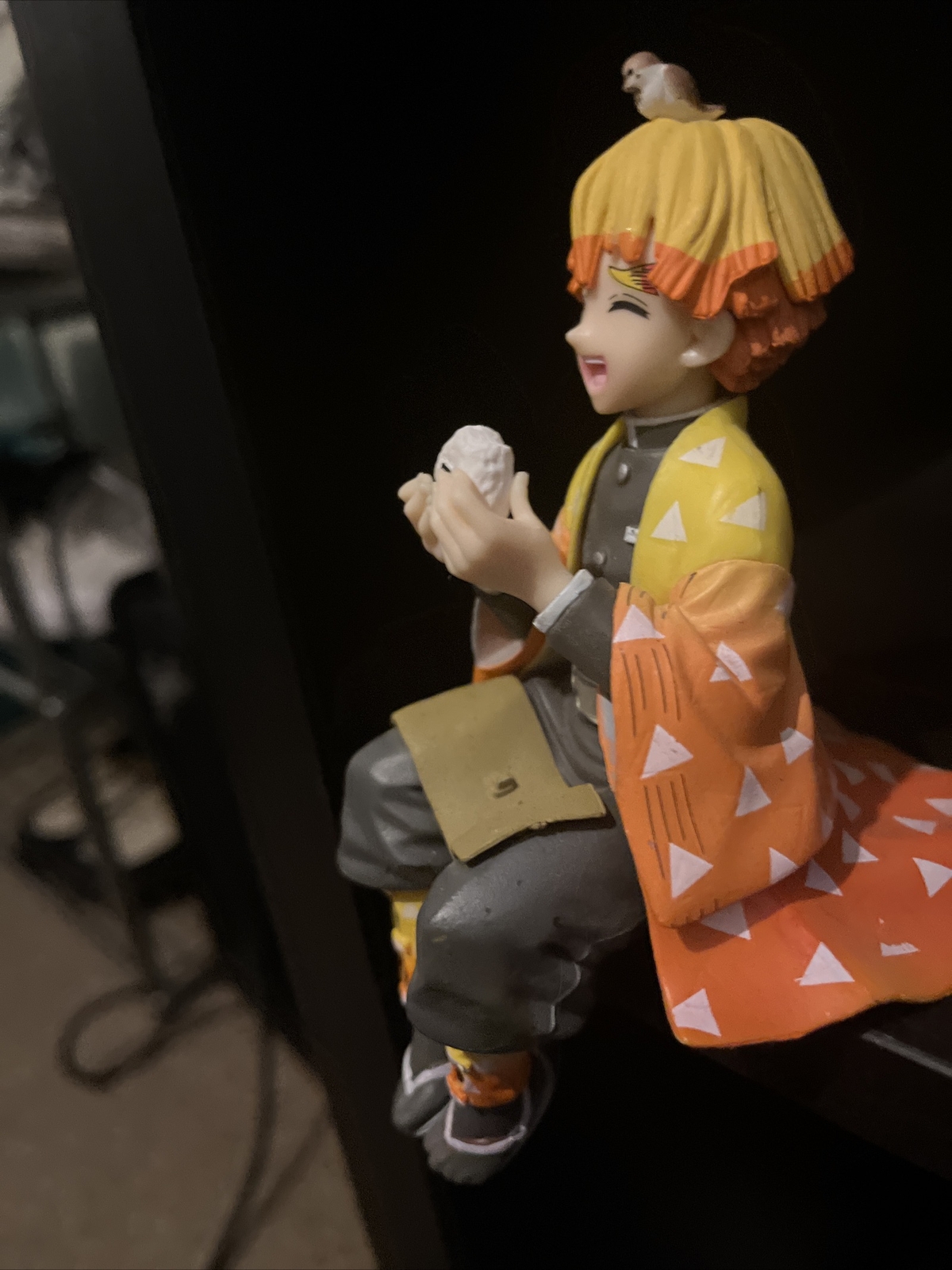 Zenitsu Tanjiro Inosuke Anime Demon Slayer Eating Rice Balls Sitting Pose Figure