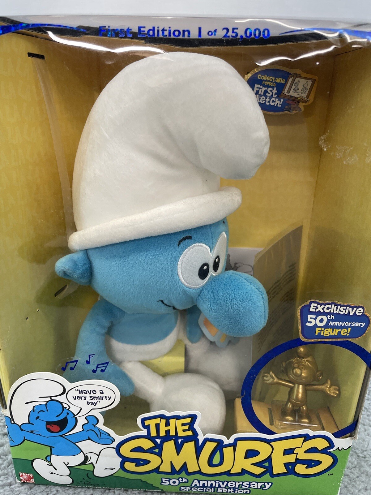 The Smurfs #1 50th Anniversary Special Edition Plush, Golden Figurine, DVD NIB