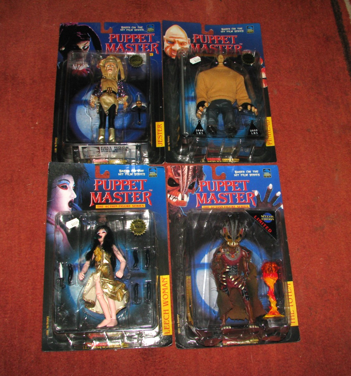 Lot (4) PUPPET MASTER (GOLD) Jester, Pinhead, Leech Woman, Totem FULL MOON TOYS