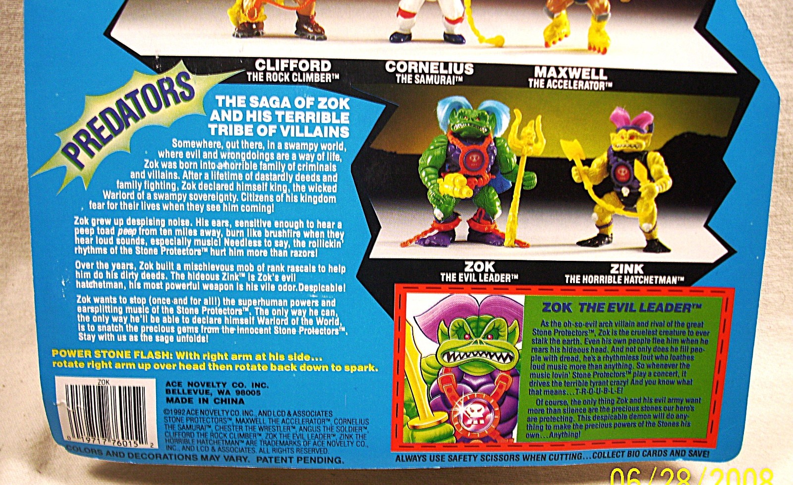 1992 Ace Novelty ☆ Stone Protectors ☆ ZOK ☆ The Evil Leader ☆ Action Figure☆W@W!