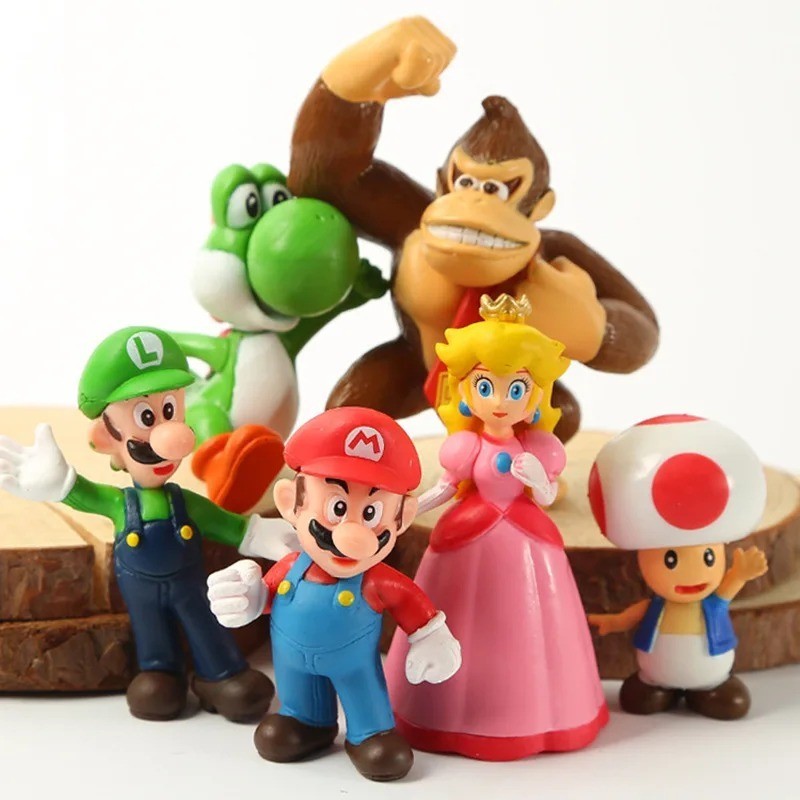 6 Pcs Set B Super Mario Bros Toy Figures Luigi Toad Yoshi Cake Toppers Party