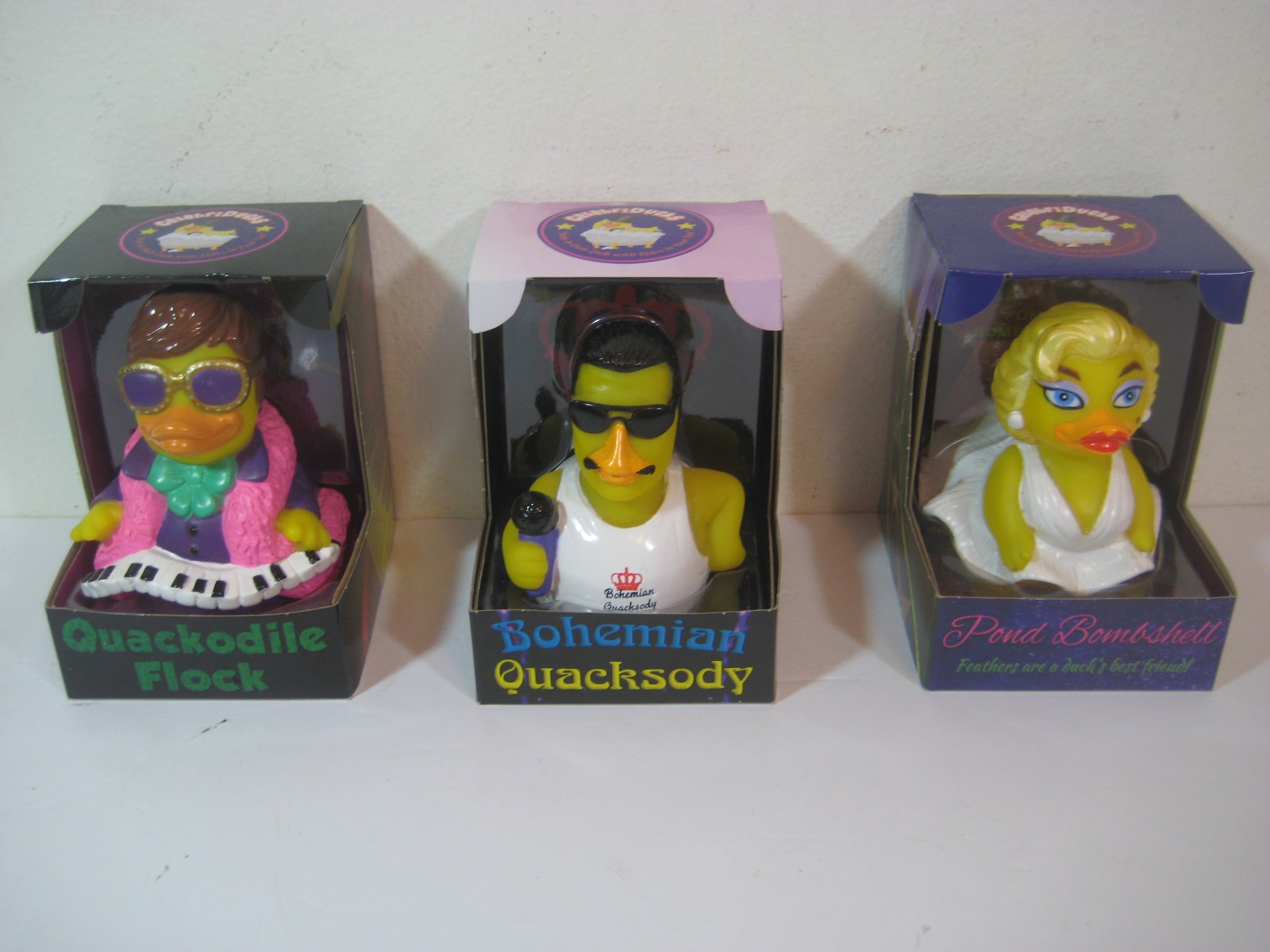Stack of 3 Celebriducks Rubber Ducks, Elton John, Freddy Mercury, Marilyn Monroe