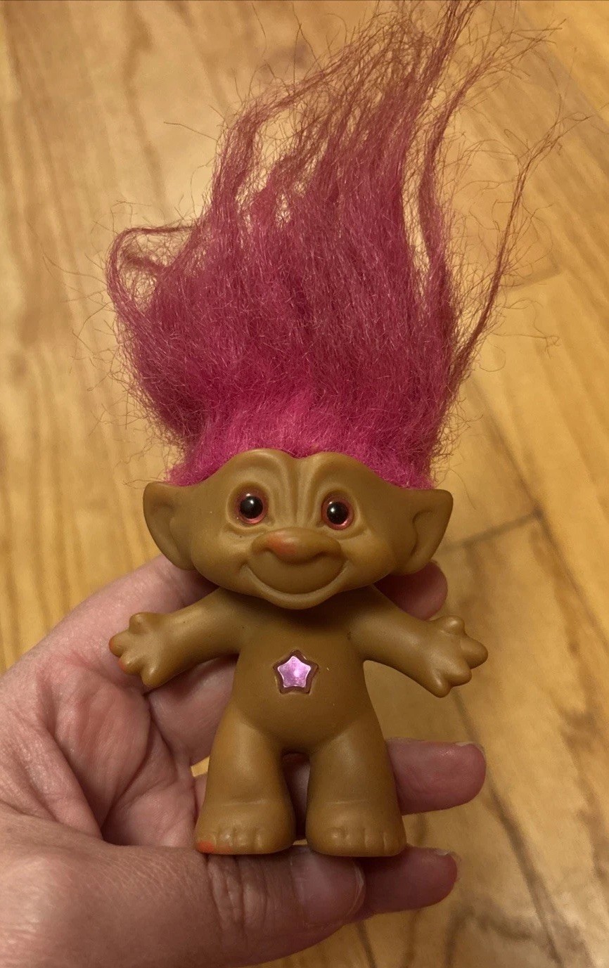 4.25″ Treasure Troll Pink Hair Eyes Star Gem by ACE Novelty Doll Vintage