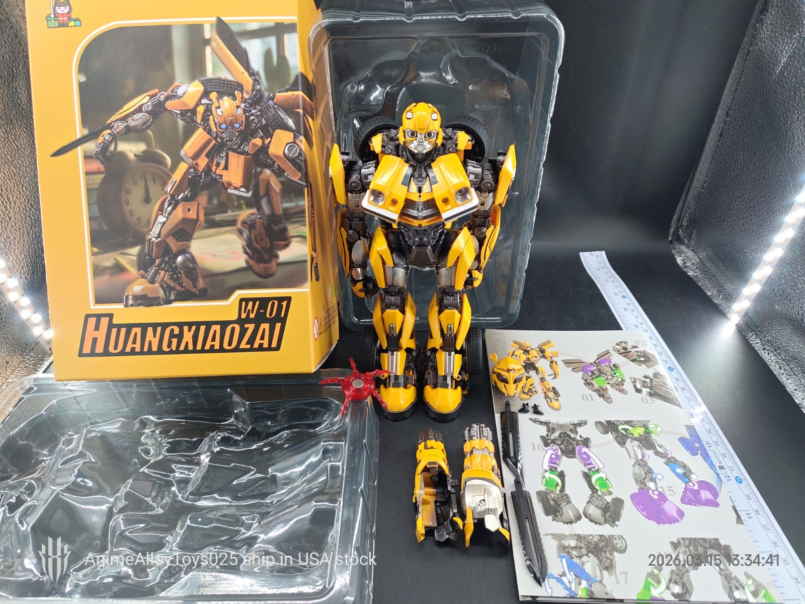 Wanjuzai Toys W-01 HuangXiaoZai (HXZ) w/ LED Yellow-Bee Movie 7 Bumblebe USAship