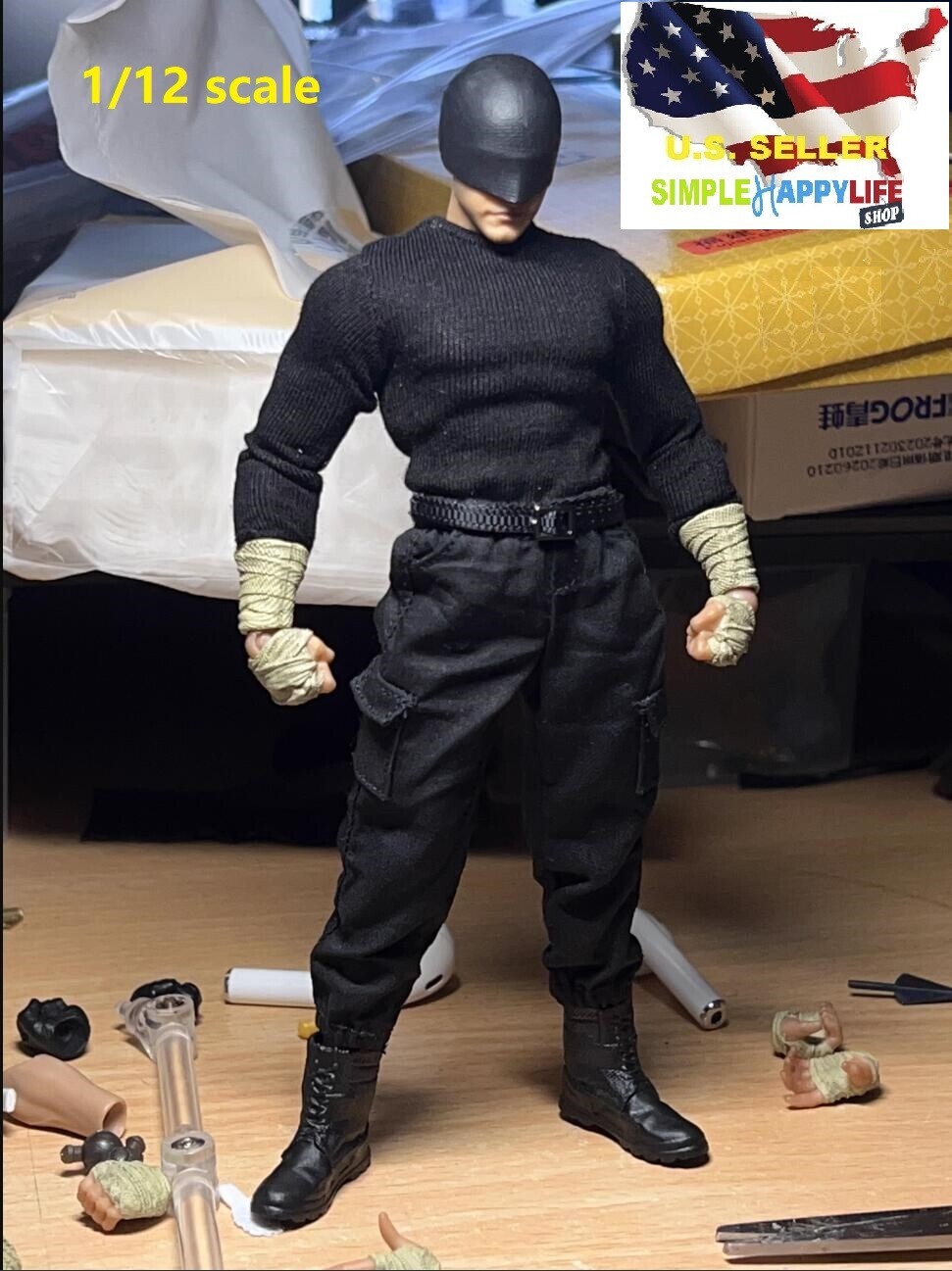 1/12 male black combat pants for 6″ figure SHF Nota Mezco MixMax PHICEN ❶USA❶