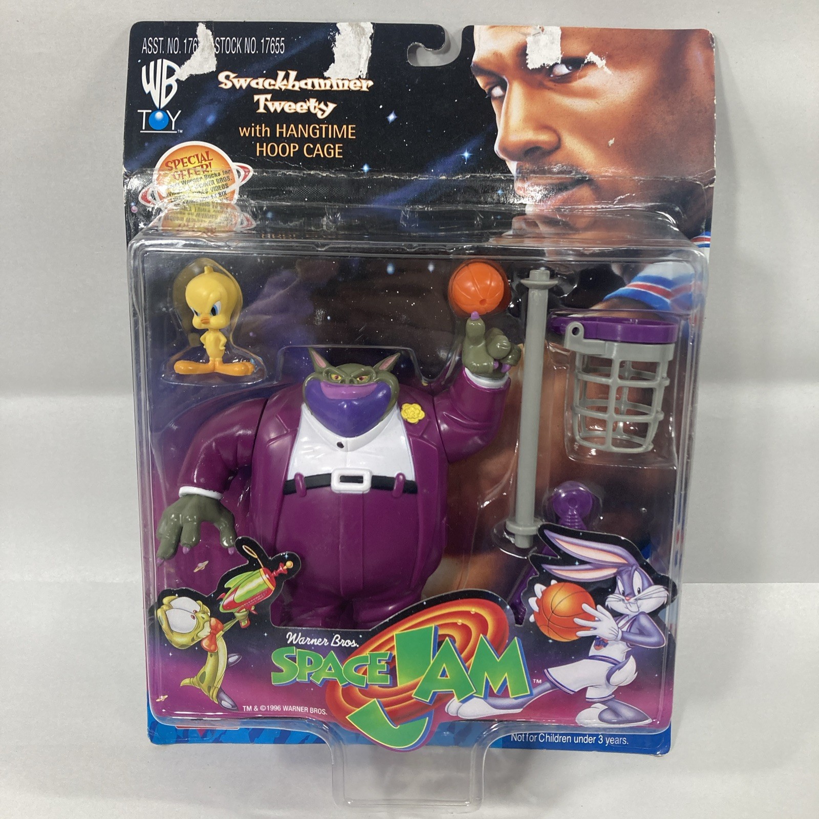 Vintage WB Space Jam 1996 Swackhammer Tweety Action Figures Damaged Card.