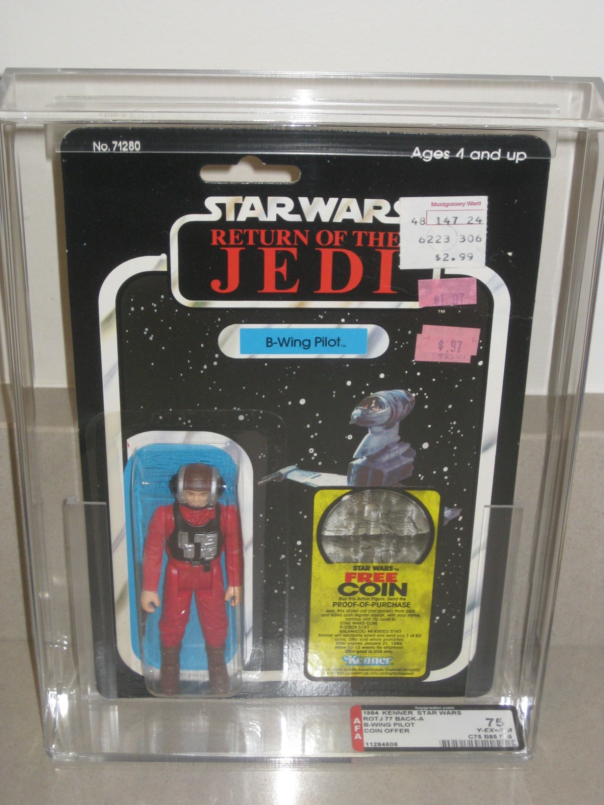 1984 Kenner Star Wars ROTJ 77 Back A B-Wing Pilot w/ coin offer AFA 75