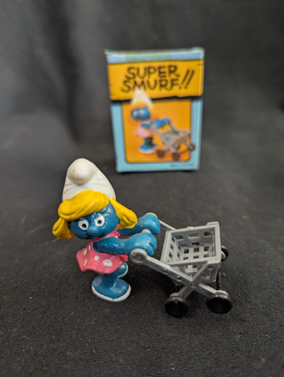 Super Smurf Smurfette Shopping Cart w/ Box Schleich Peyo Vintage 1 owner