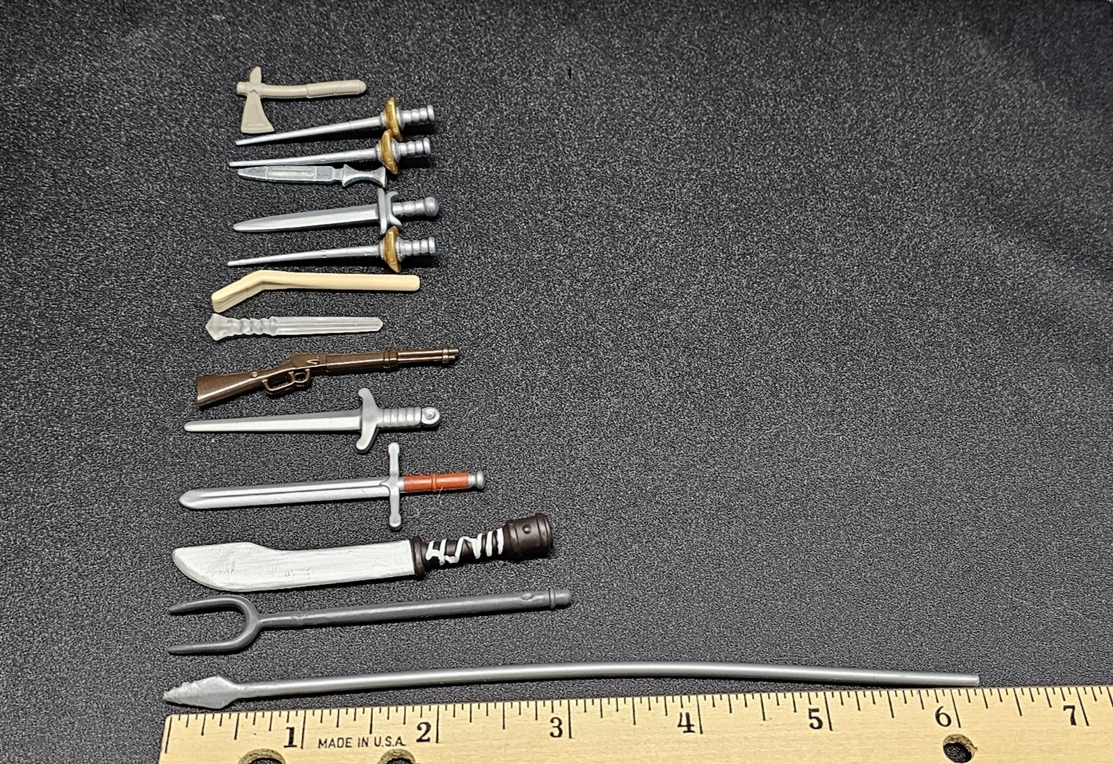 Lot Of 14 Toy Action Figure Mini Weapons Pre-Owned Gun Sword Knife