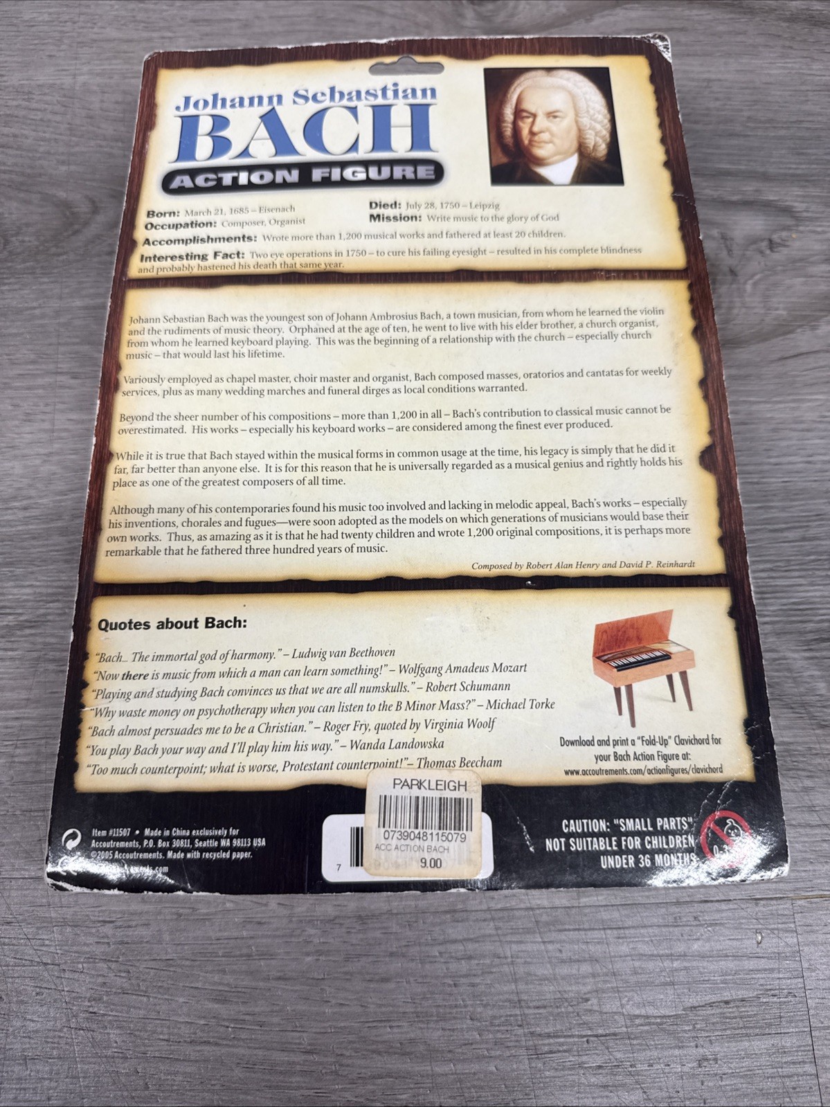 JOHANN SEBASTIAN BACH 5.5″ Accoutrements Action Figure Toy 2005-See Pics For Box