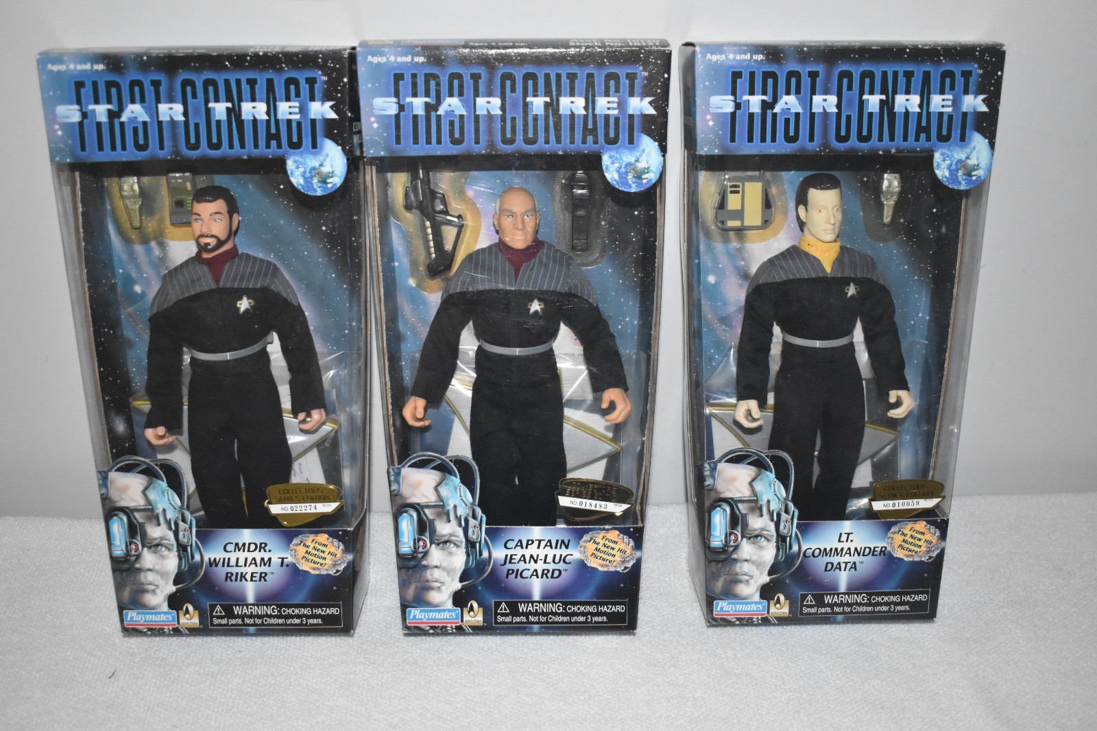 1996 Star Trek First Contact 3 Collector Series w/ Data Picard Riker 9″ MIMB New