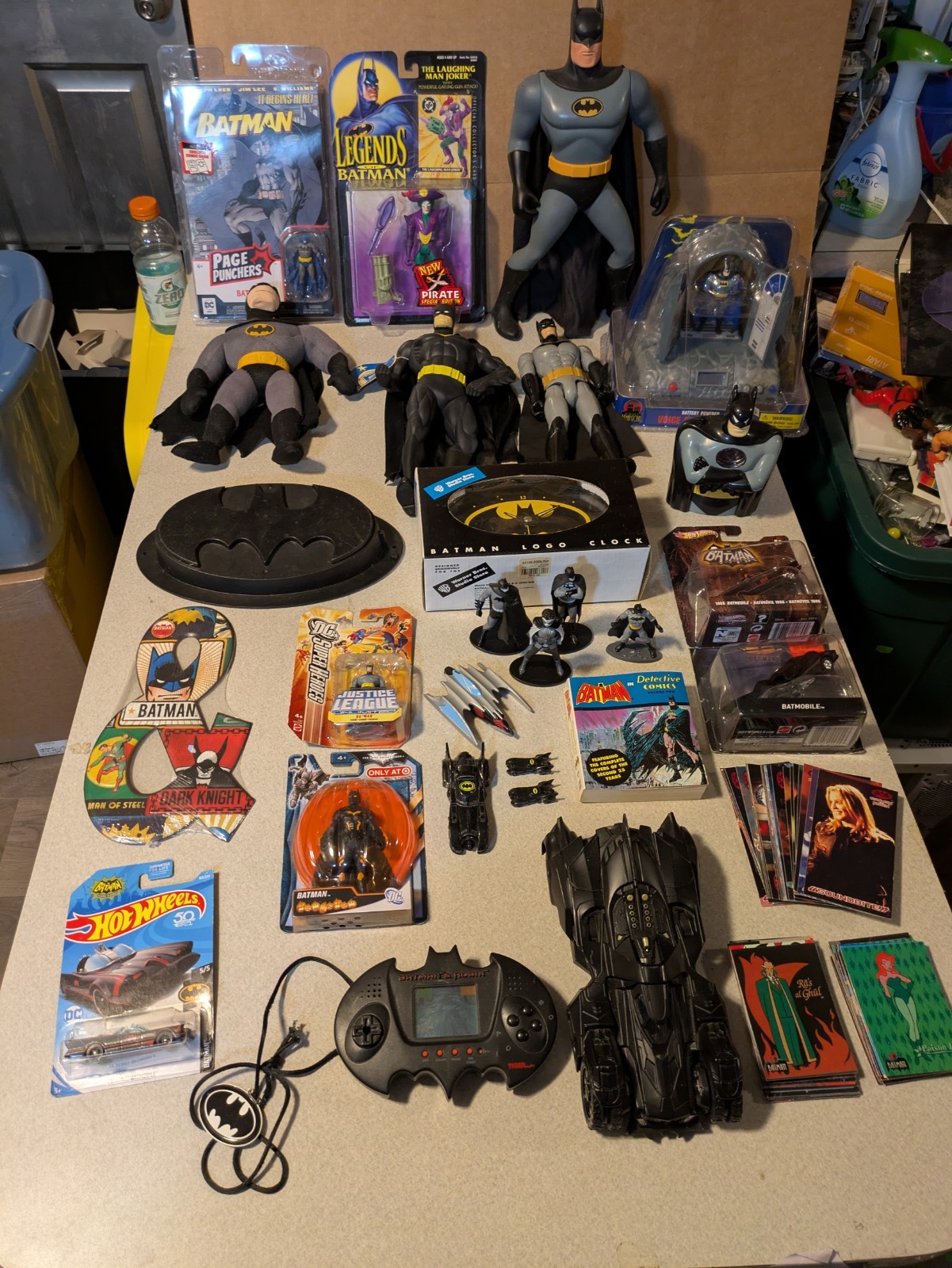 Batman Collectors Lot: Figures, Bank, Alarm Clock, Bat Symbol, Cars, Cards, Game