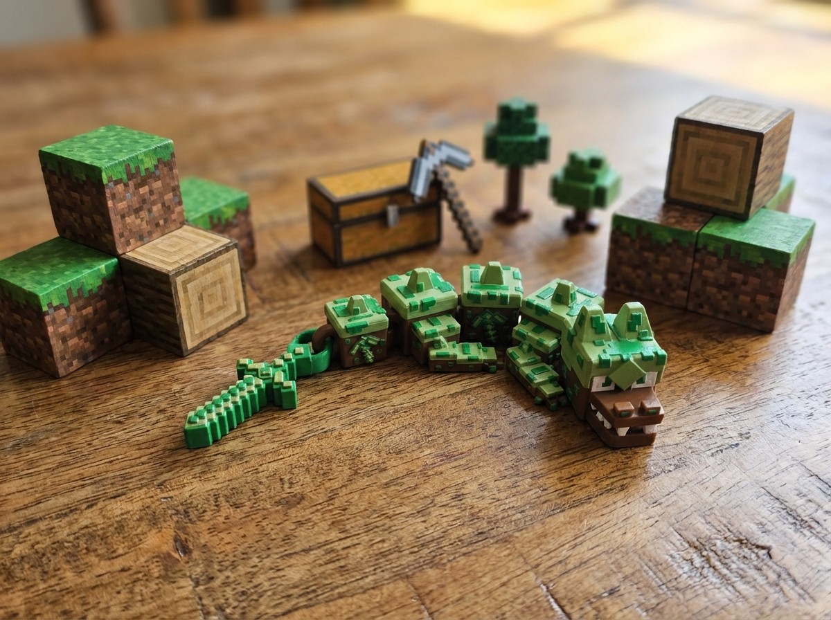Articulated Dragon Figure Pixel Art Style 3D Printed Fidget Toy Desk Decor