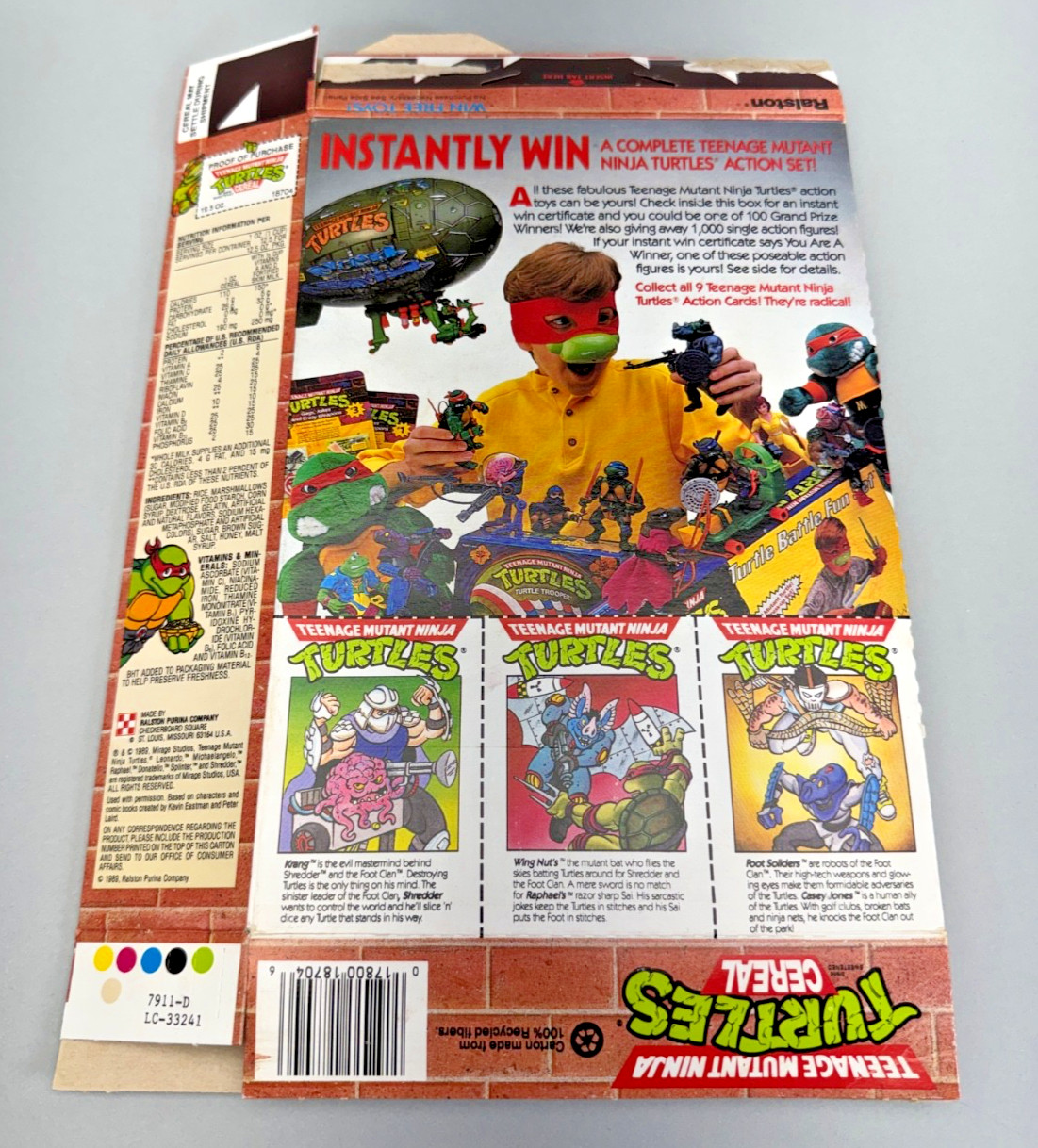 Ralston 1990 Teenage Mutant Ninja Turtles Cereal Box w/ 3 TMNT cards