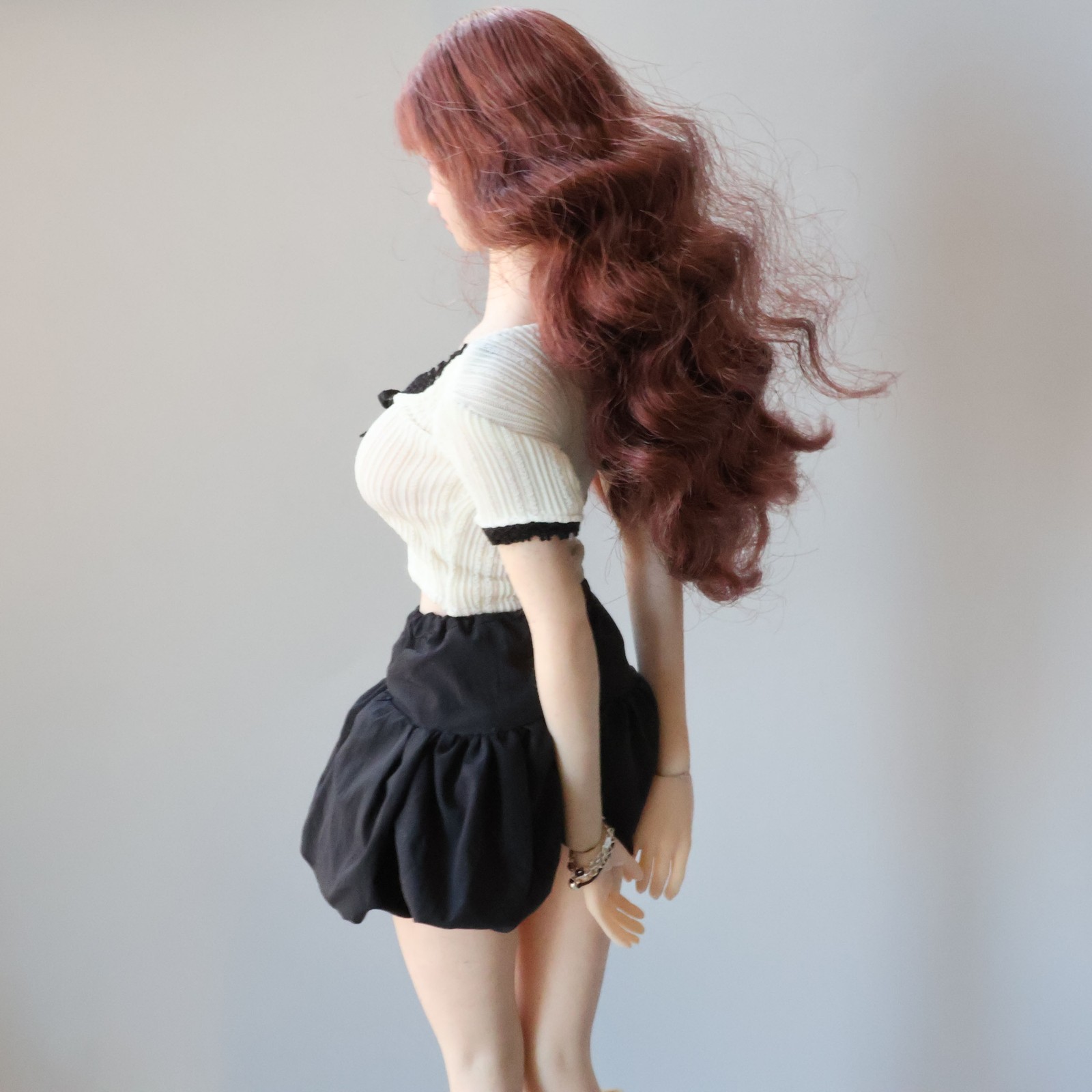 1/6 Female Knitted Short Sleeve Blouse Puffy Skirt For 12″ Action Figure Body