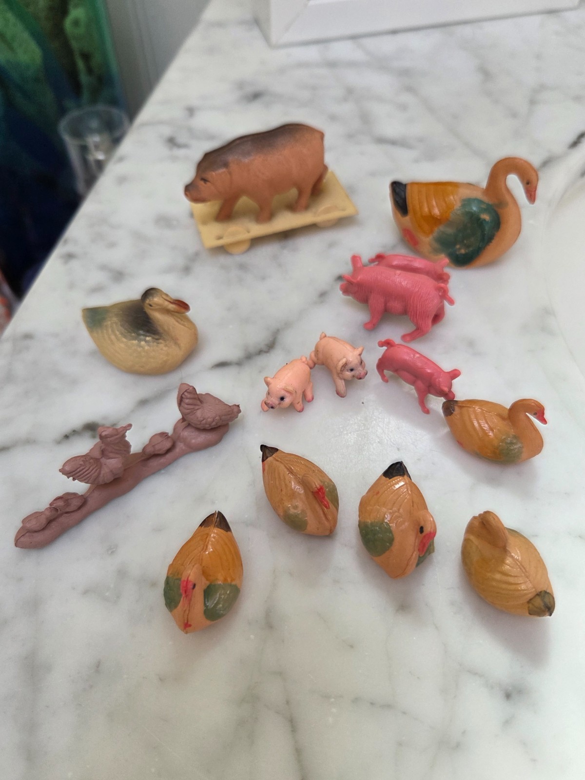 Lot of 14 plastic pretend play farm horse ducks sheep cows figure animals -LOOK!