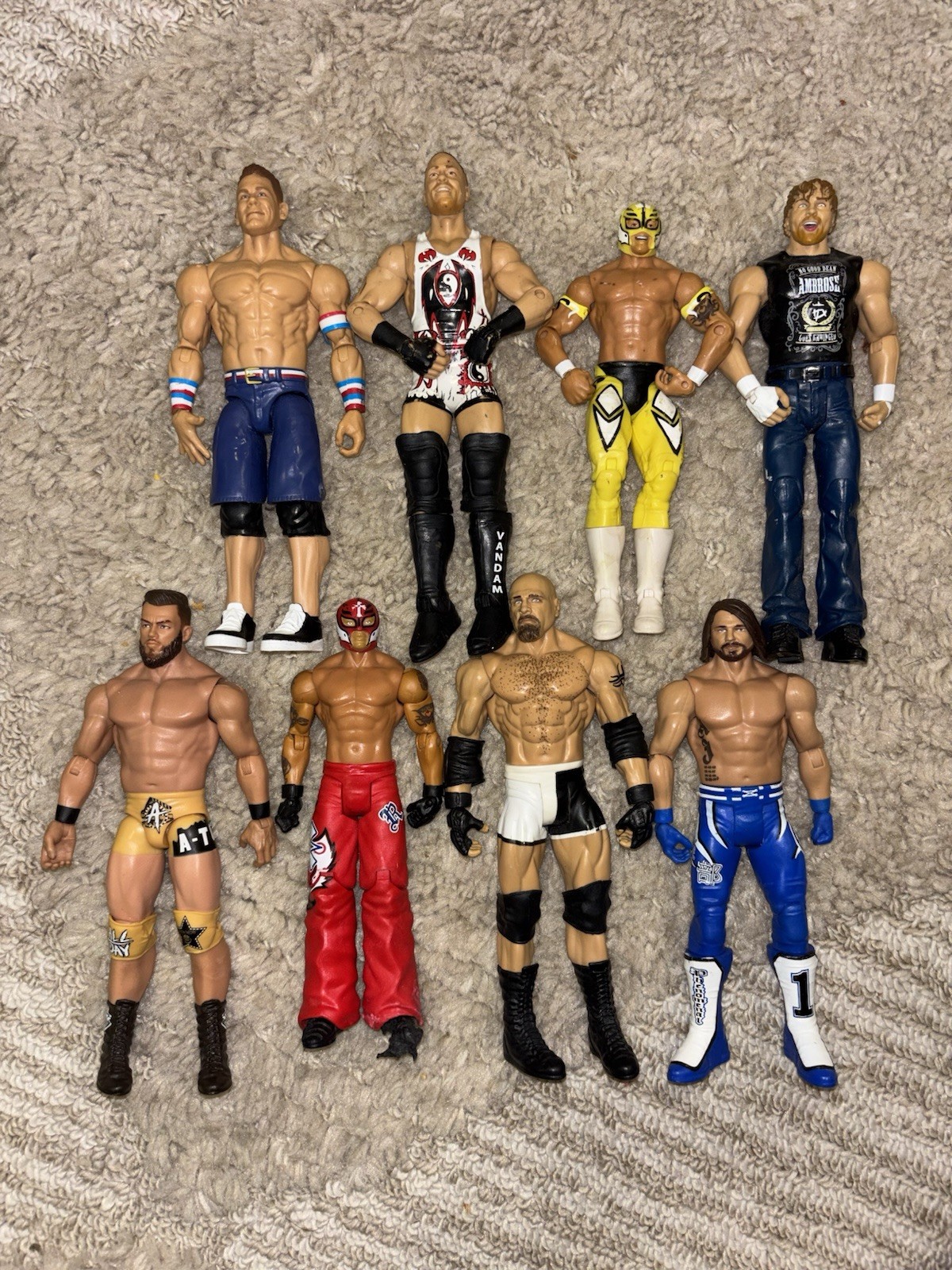 8 WWE Mattel Action Figure Lot John Cena AJ Styles Rey Mysterio Dean Ambrose