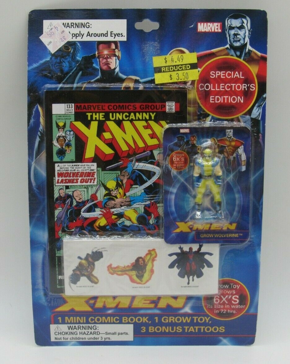 Marvel X-Men Collector’s Edition Mini Comic Book Wolverine Grow Toy Tattoos