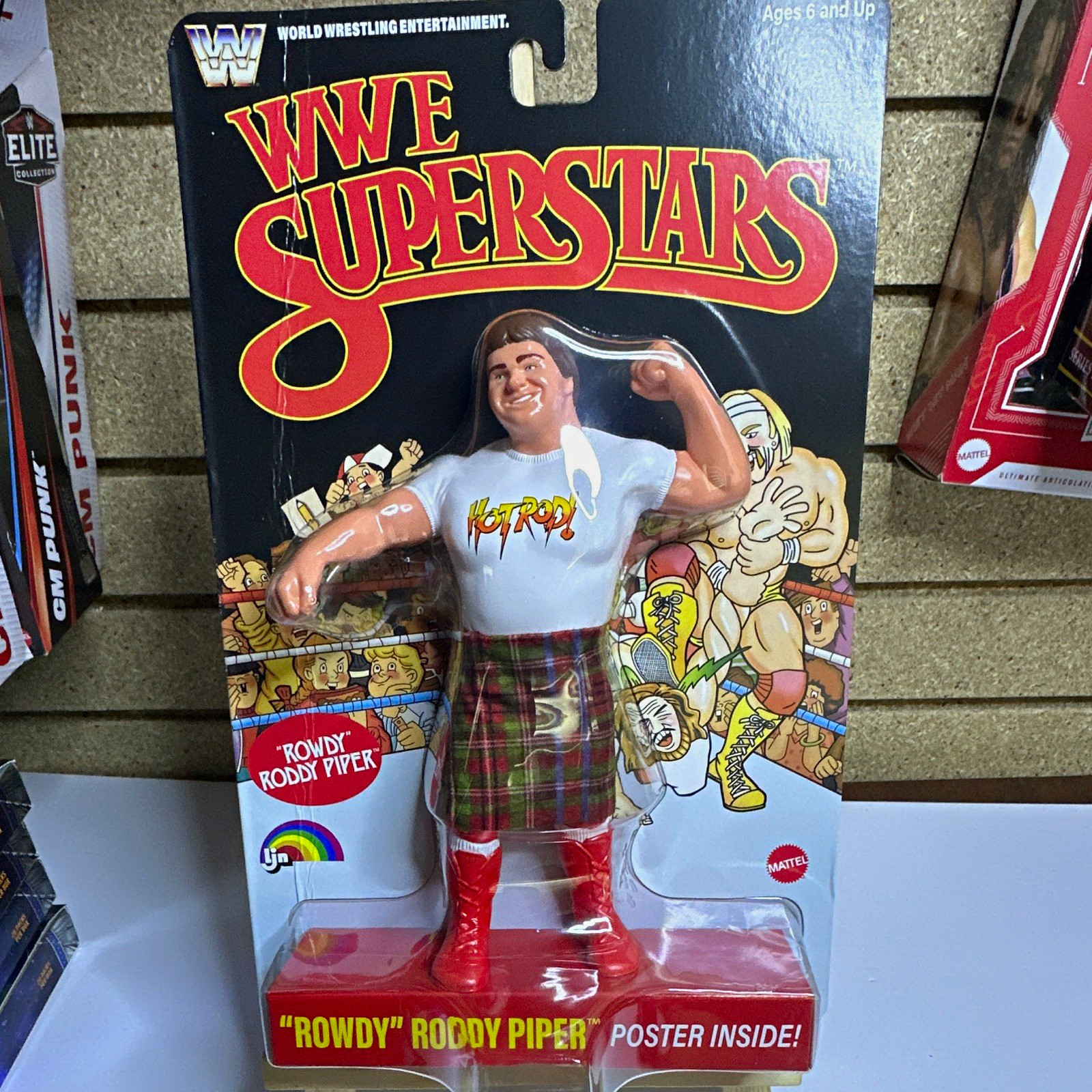 LJN WWE Superstars “Rowdy” Roddy Piper Action Figure Poster Included – card bent