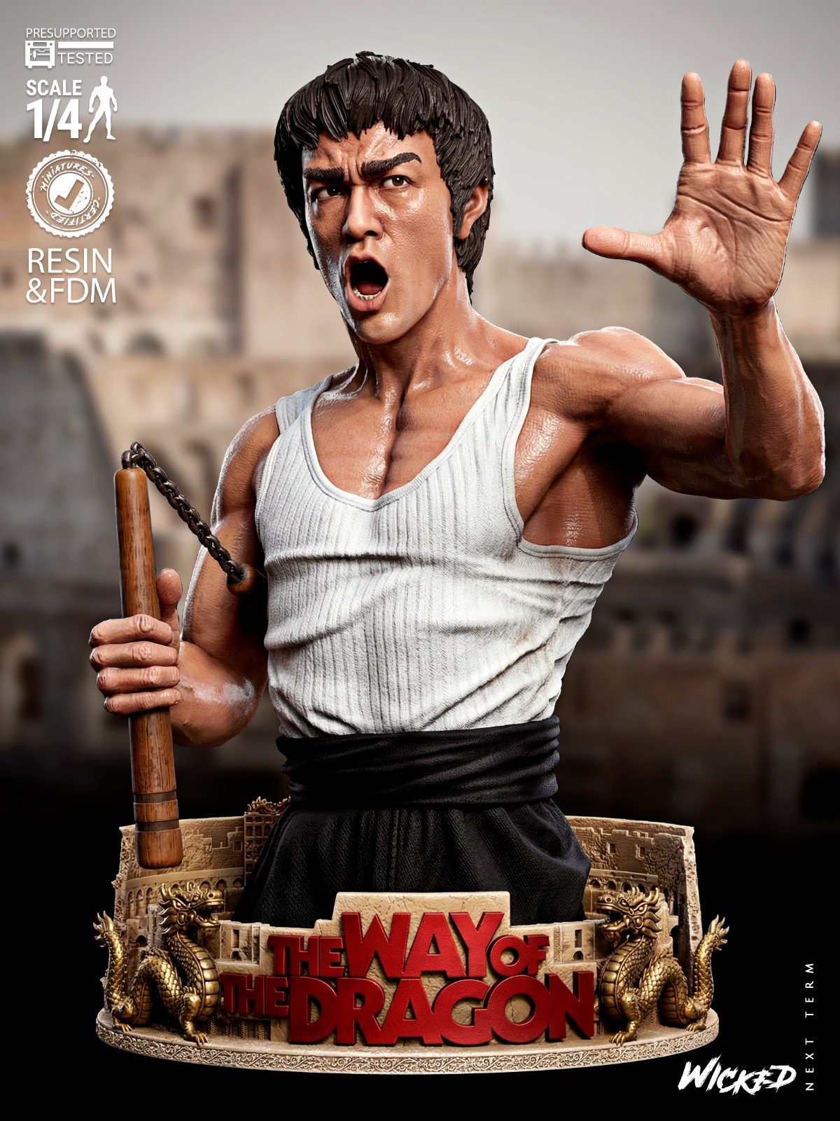 3D Printed Fan Art Bruce Lee Portrait Bust by Wicked3d