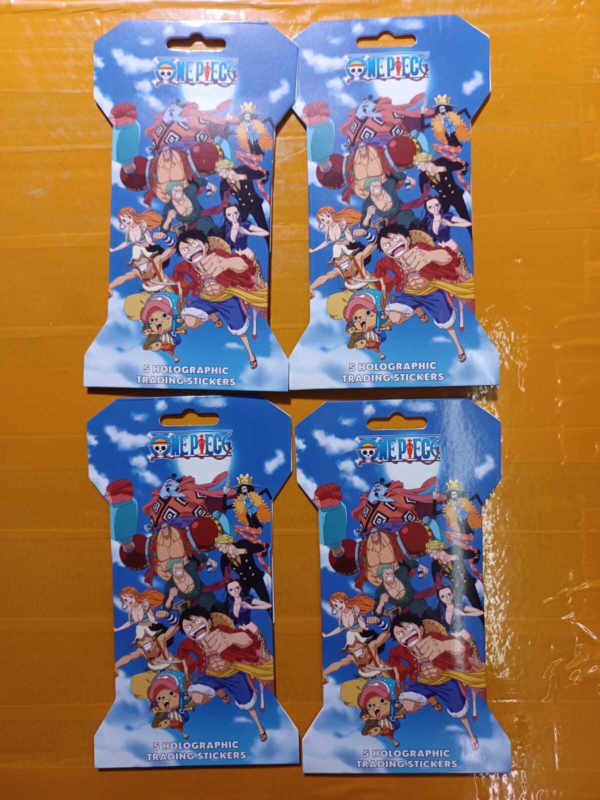 4 PACK ANIME ONE PIECE HOLOGRAPHIC TRADING STICKERS BLISTER PACK SEALED NEW