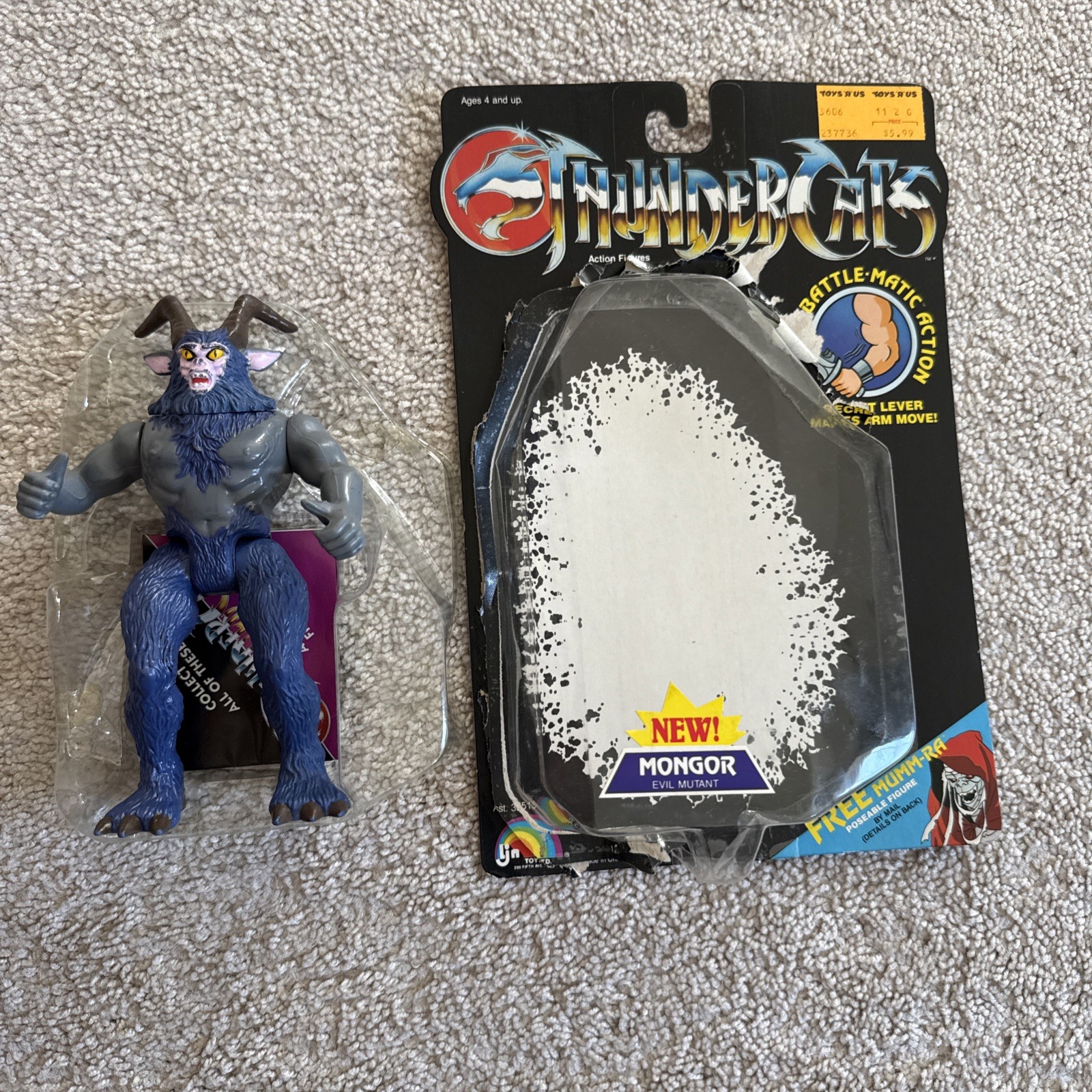 Original 1987 LJN Thundercats Mongor Figure Works No Weapon Card Bubble LOOSE