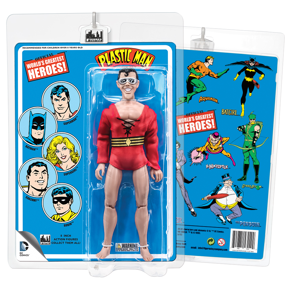 Official DC Comics Plastic Man 8 Inch Action Figure with Retro Style Retro Card