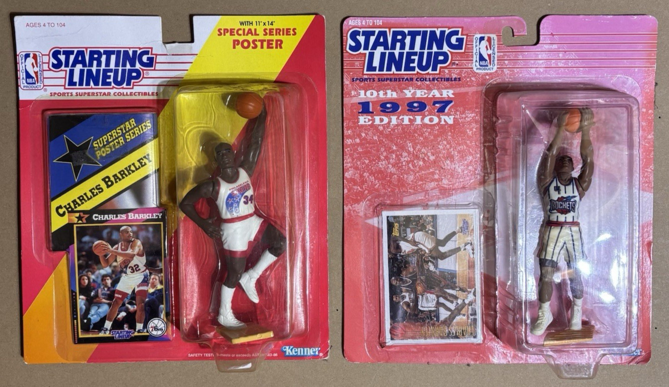 1990s Lot of Two Kenner Starting Lineup Charles Barkley Figures-Sixers & Rockets