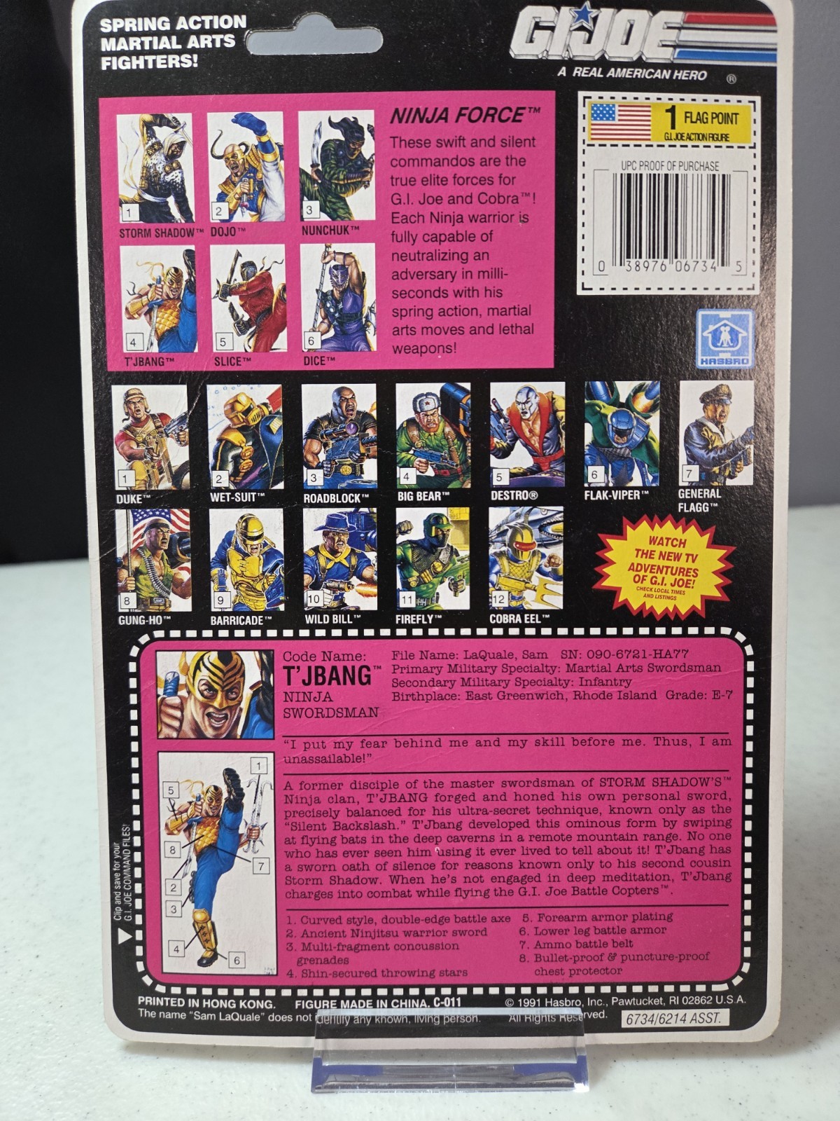 GI JOE Ninja Force T’Jbang – Full Card Back ONLY 1992 HASBRO Uncut File Card