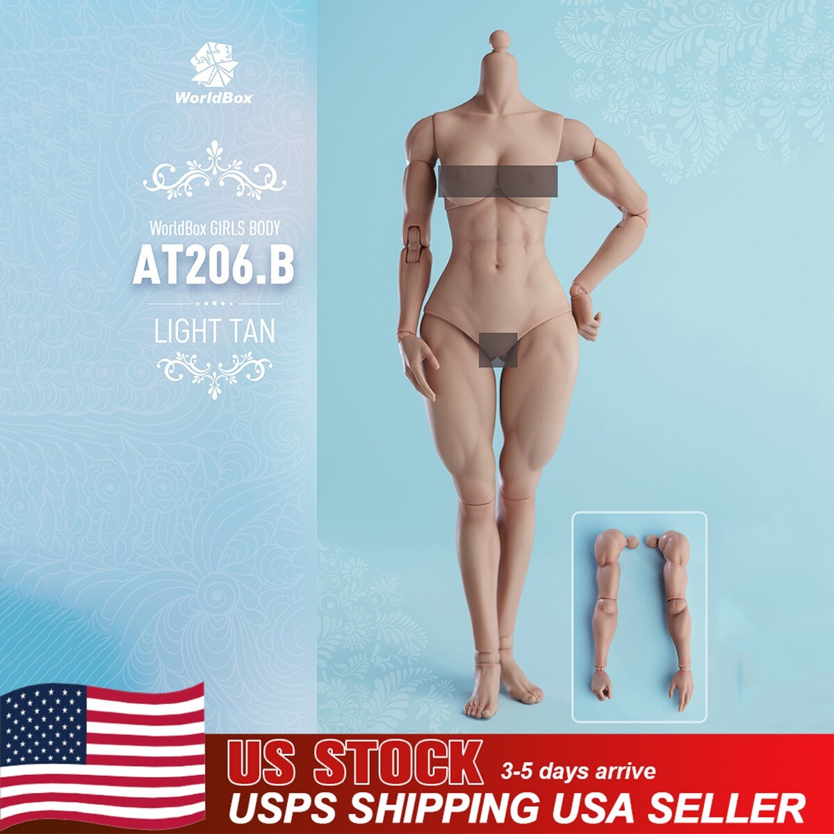 Worldbox AT206B 1/6 Pale Skin Muscle Flexible Joint Female Figure Body Doll Toys