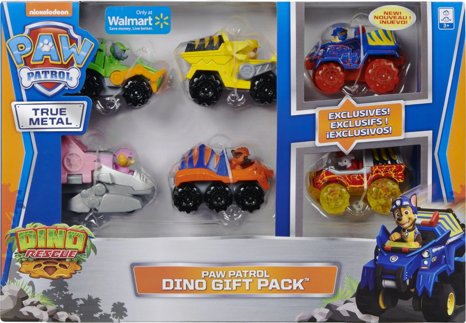 NEW NICKELODEON PAW PATROL DINO RESCUE EXCLUSIVE TRUE METAL 6 VEHICLE GIFT PACK