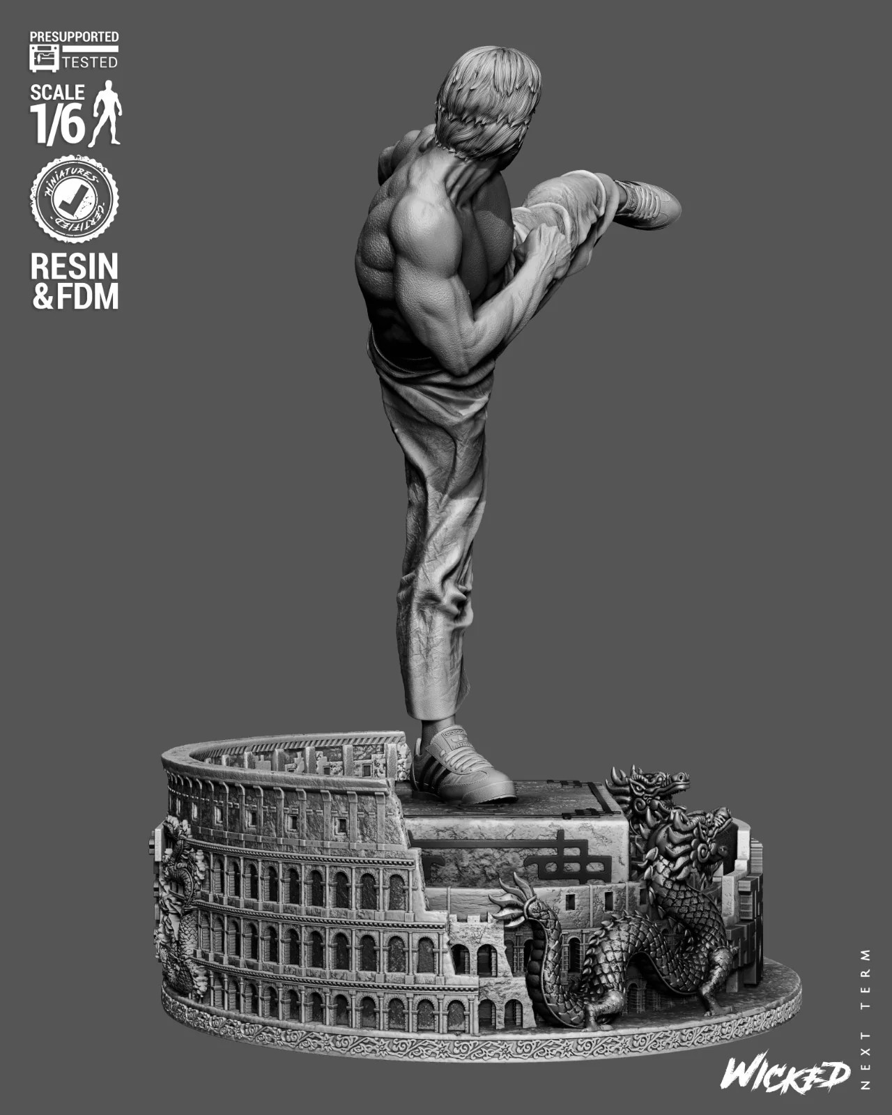 3D Printed 16K Wicked – Chuck Norris Statue unpainted Fan Made 1:6 Scale