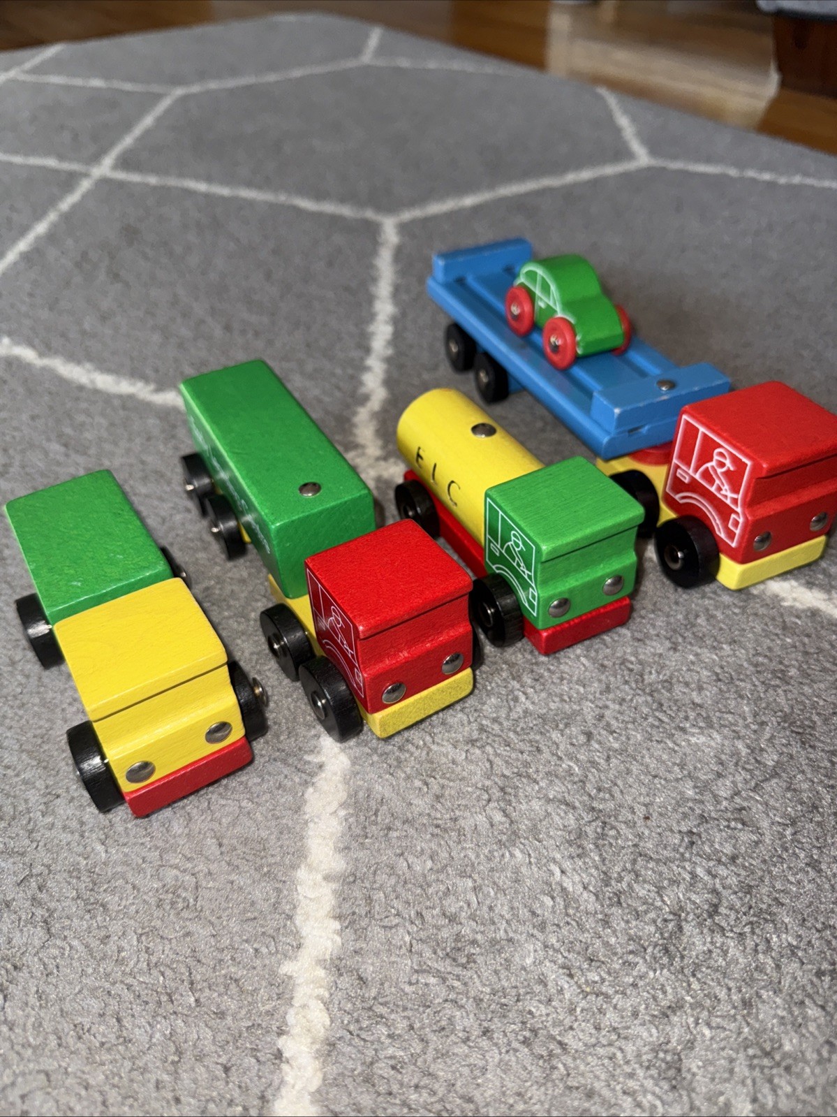 EARLY LEARNING CENTRE WOODEN CAR TRUCK TRAILER LOT VINTAGE EARLY ELC , UK 1970