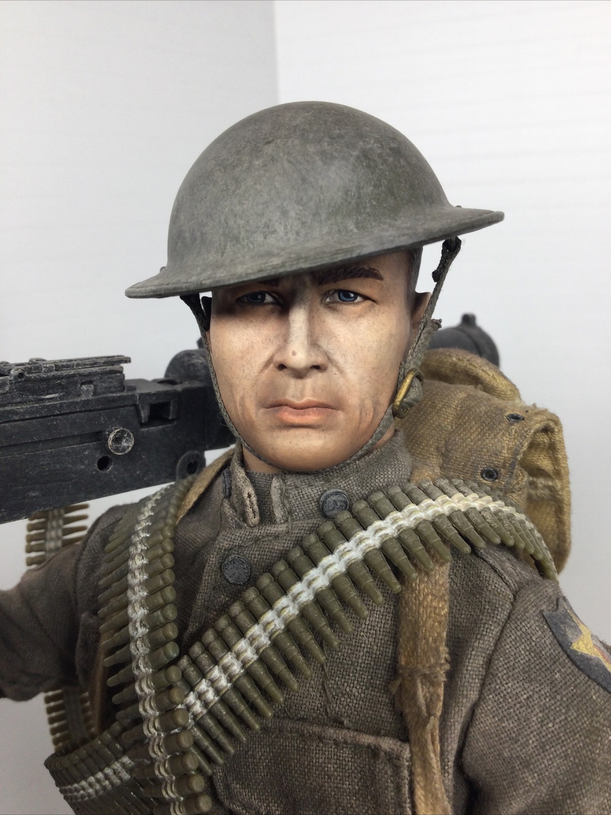 1/6 CUSTOM WW1 US 2ND INFANTRY DIV BROWNING .30 CAL MACHINEGUNNER +STAND