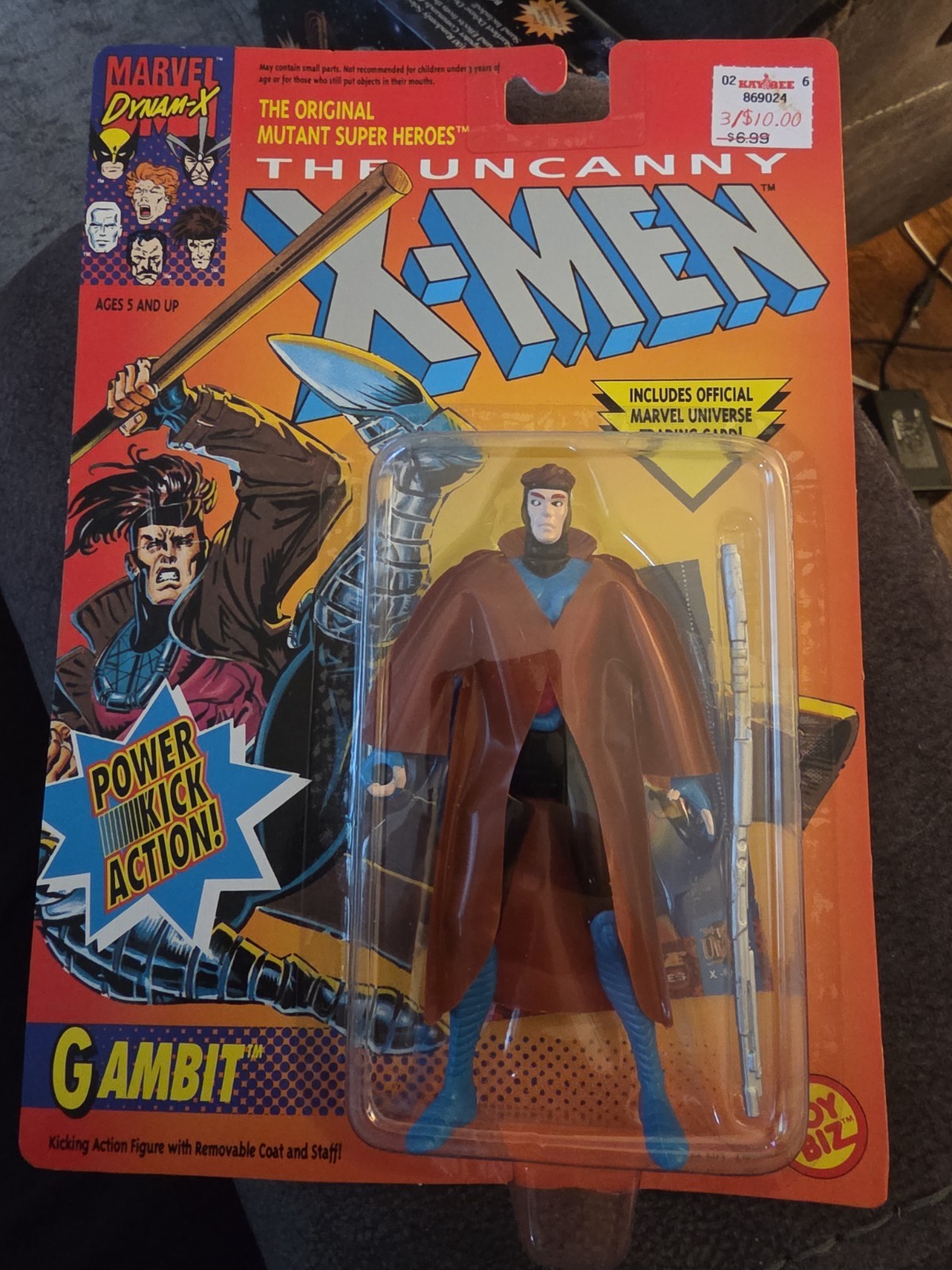 Toy Biz 1992 Gambit Action Figure Uncanny X-Men W/Trading Card & Power Kick NEW