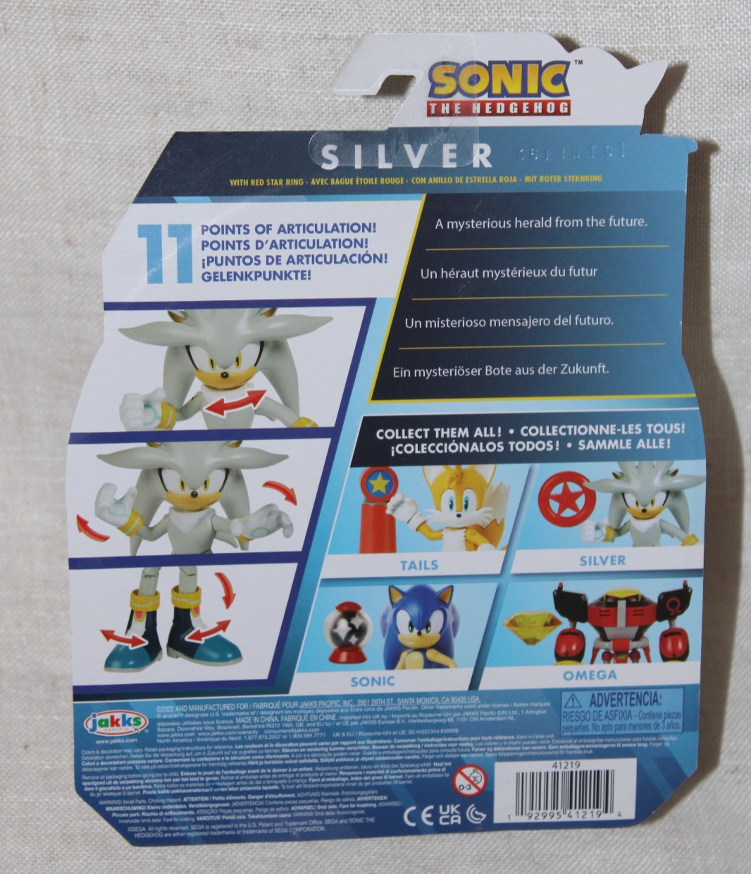 JAKKS Pacific Sonic The Hedgehog Figure Silver 4″ with Red Star Ring New